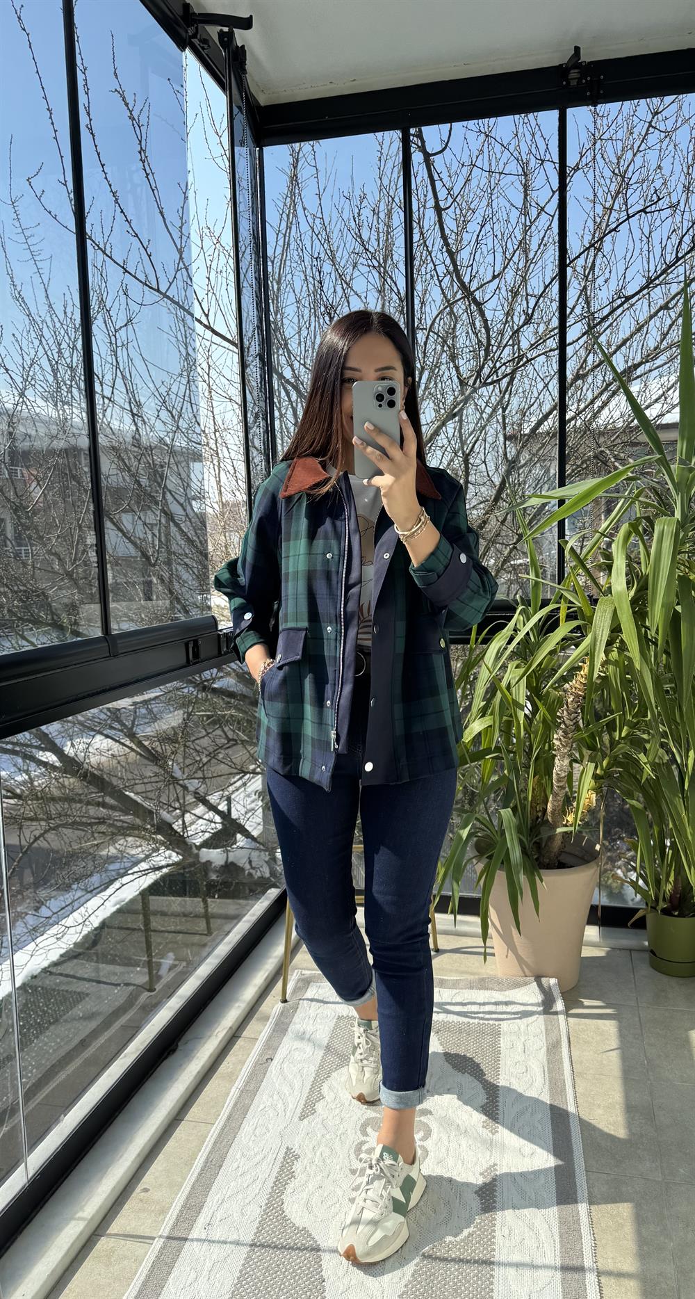 Zra Ekose Ceket Lacivert 