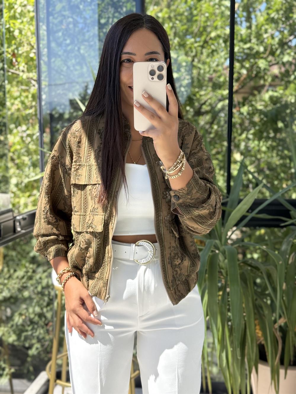 Zra Güpürlü Bomber Ceket Haki Yeşili