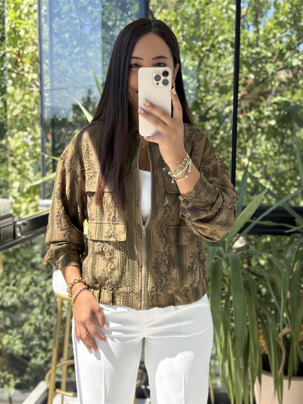 Zra Güpürlü Bomber Ceket Haki Yeşili