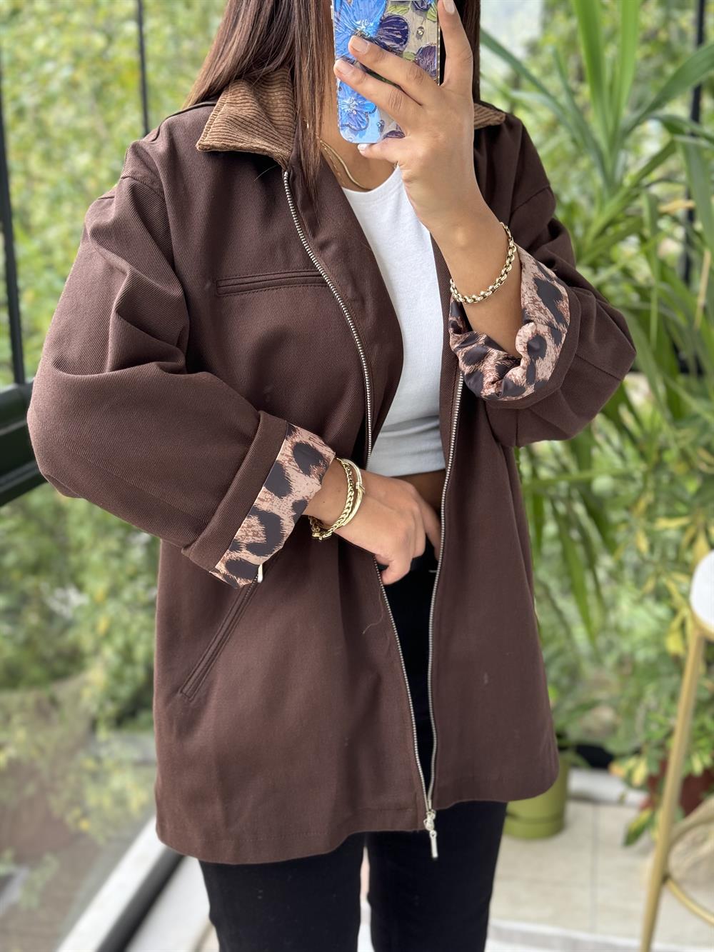 Zra İç Astarı Leopar Gabardin Trenç Kahve