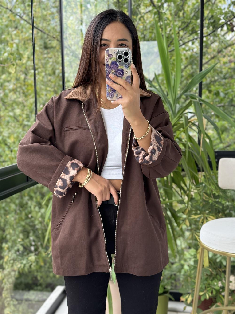 Zra İç Astarı Leopar Gabardin Trenç Kahve