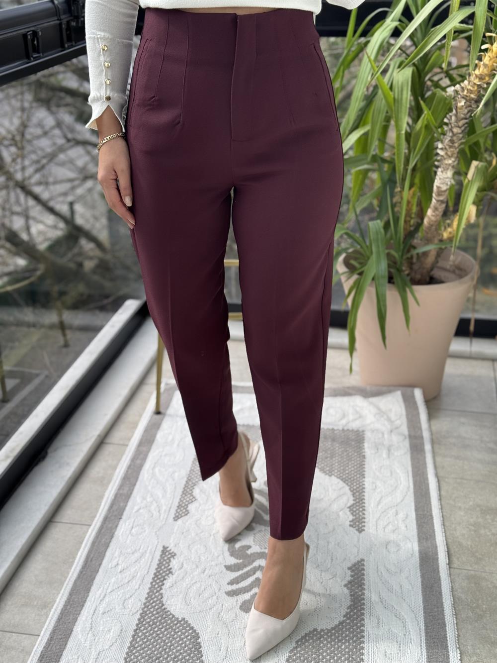 Zra Model Crep Kumaş Pantolon Mürdüm