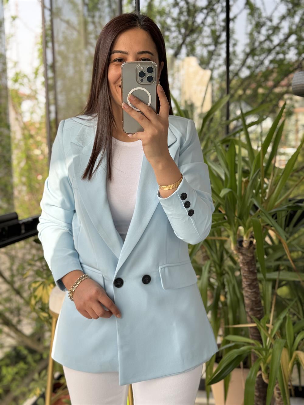 Zra Model İki Düğme Blazer Ceket Bebe Mavi