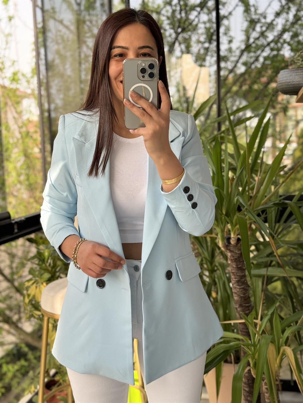 Zra Model İki Düğme Blazer Ceket Bebe Mavi
