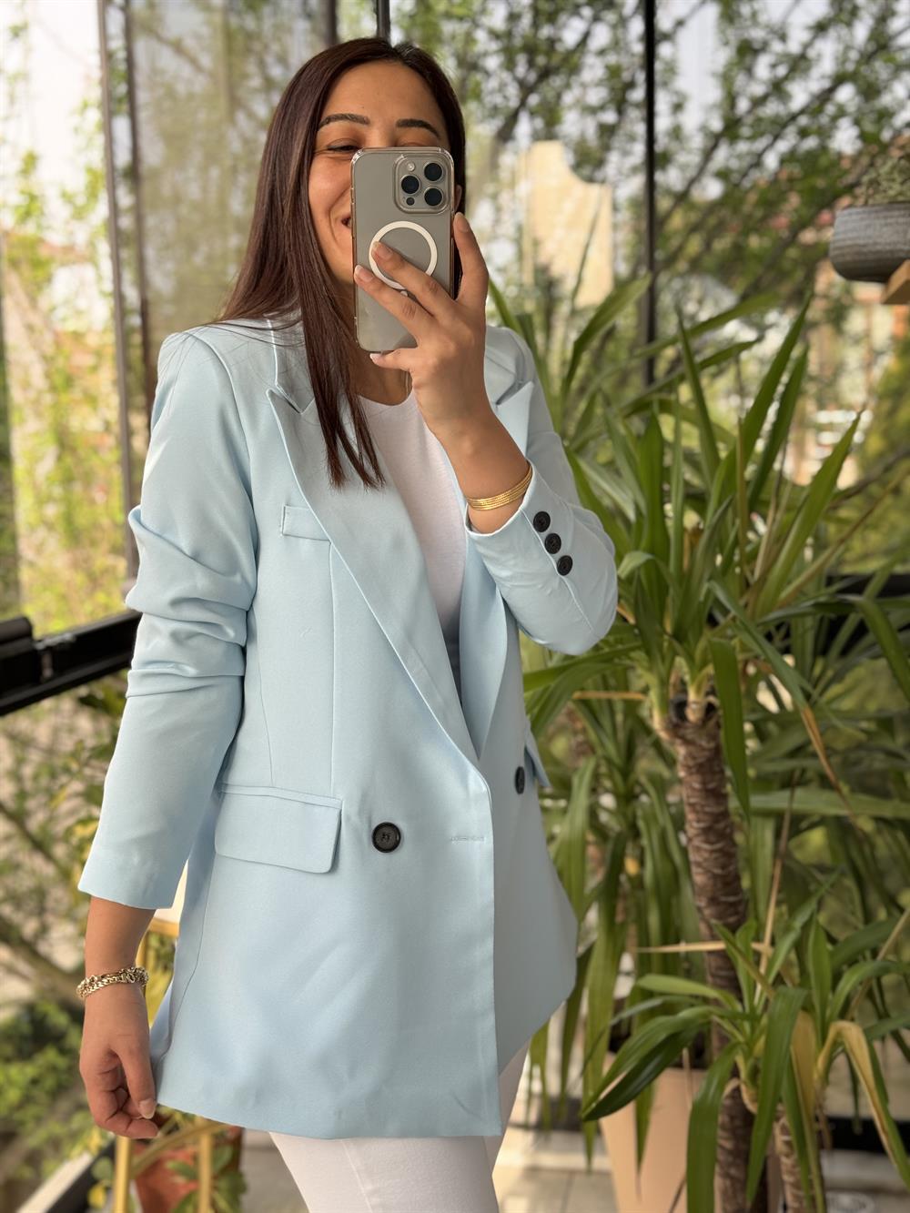 Zra Model İki Düğme Blazer Ceket Bebe Mavi