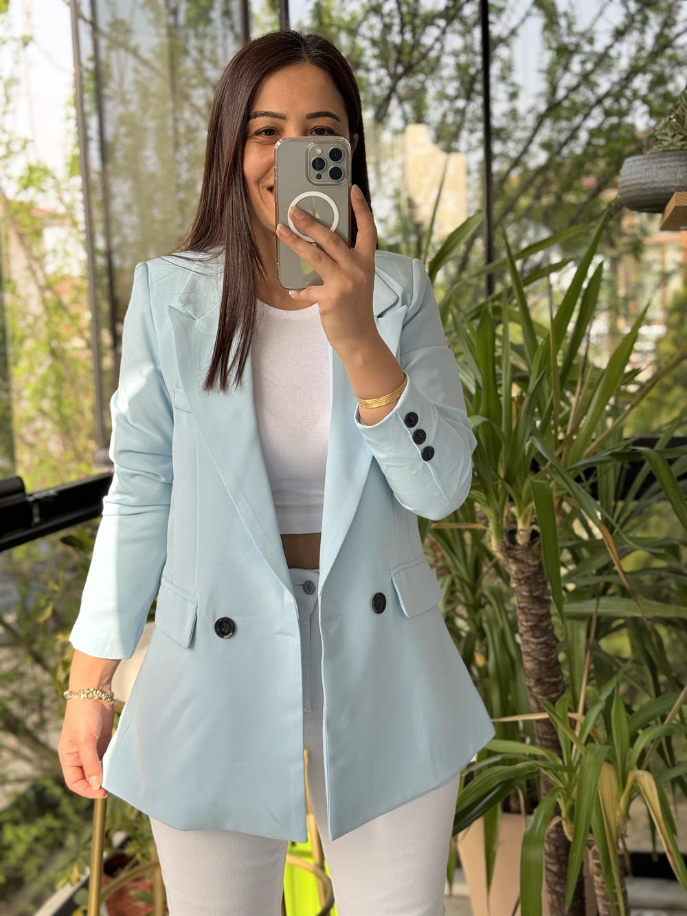 Zra Model İki Düğme Blazer Ceket Bebe Mavi