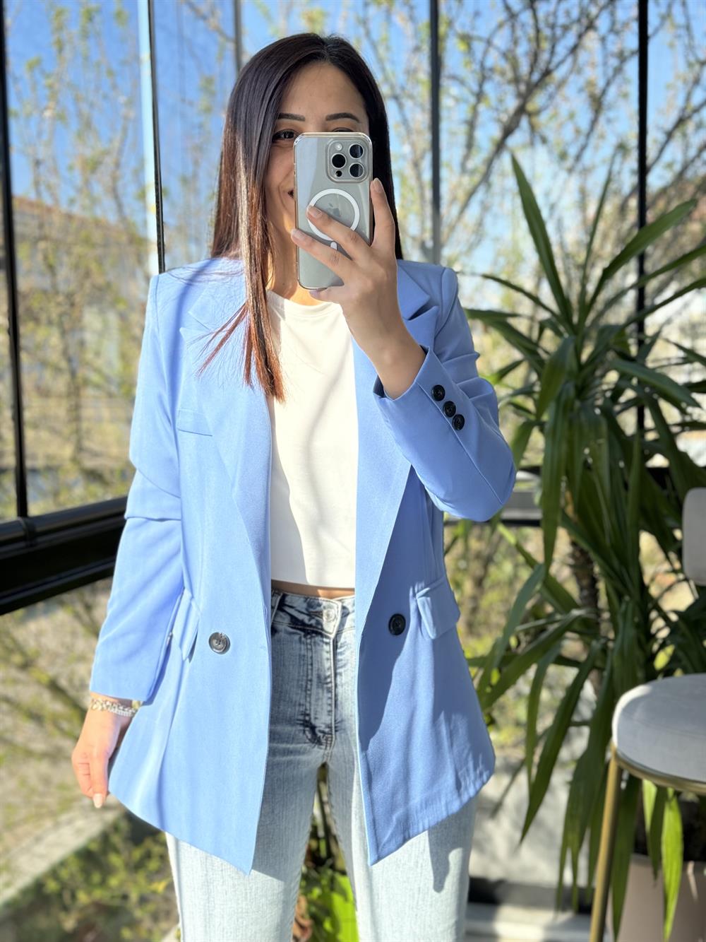 Zra Model İki Düğme Blazer Ceket Mavi