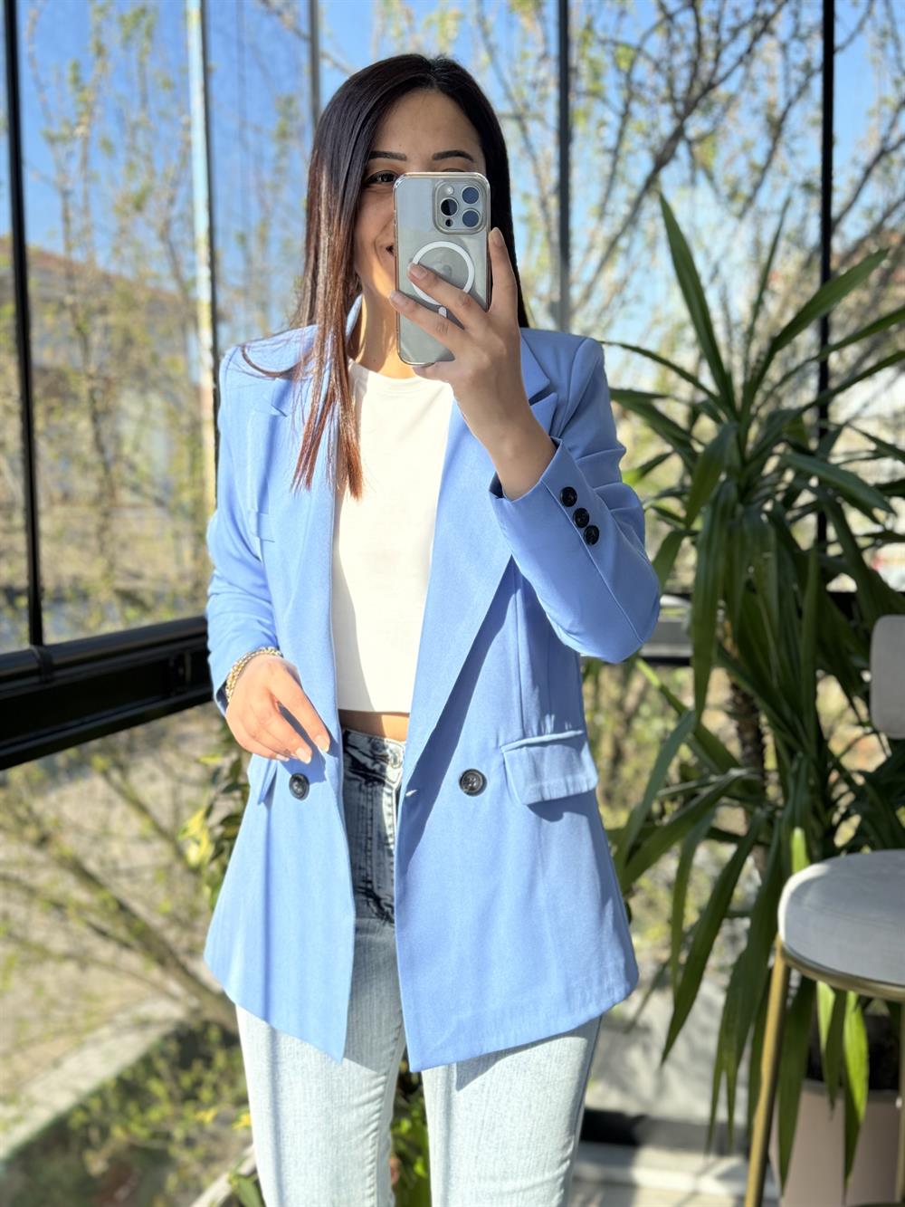 Zra Model İki Düğme Blazer Ceket Mavi