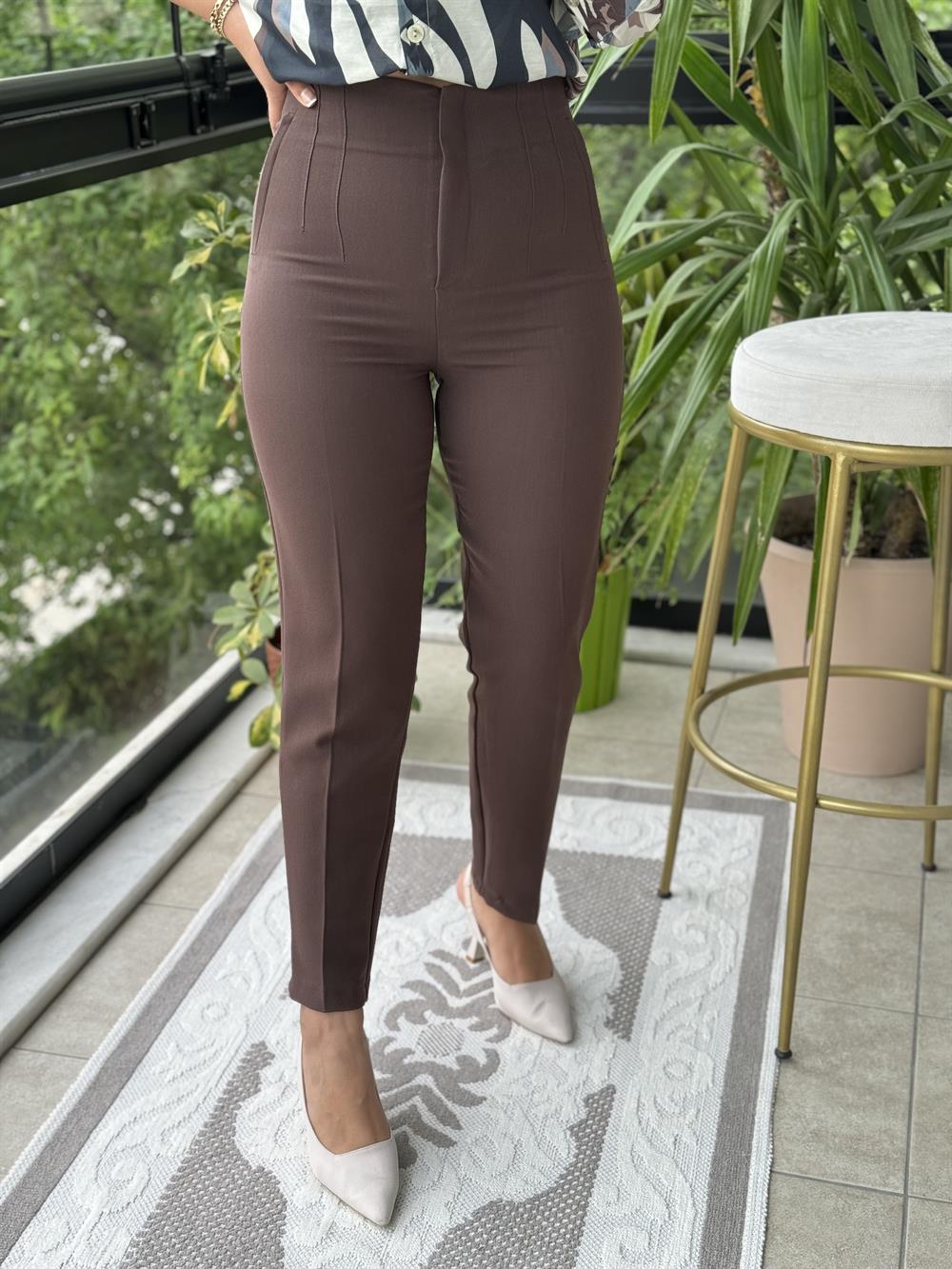 Düğmesiz Zra Model Kumaş Pantolon Kahve