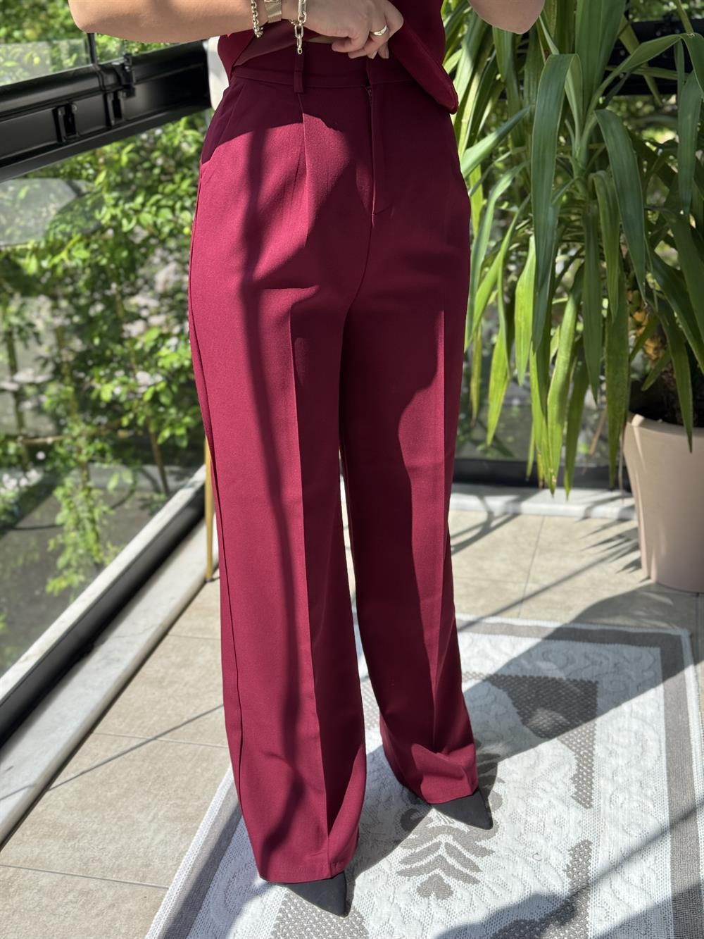 Zra Model Palazzo Pantolon Bordo