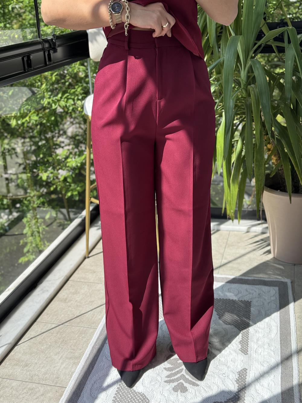 Zra Model Palazzo Pantolon Bordo