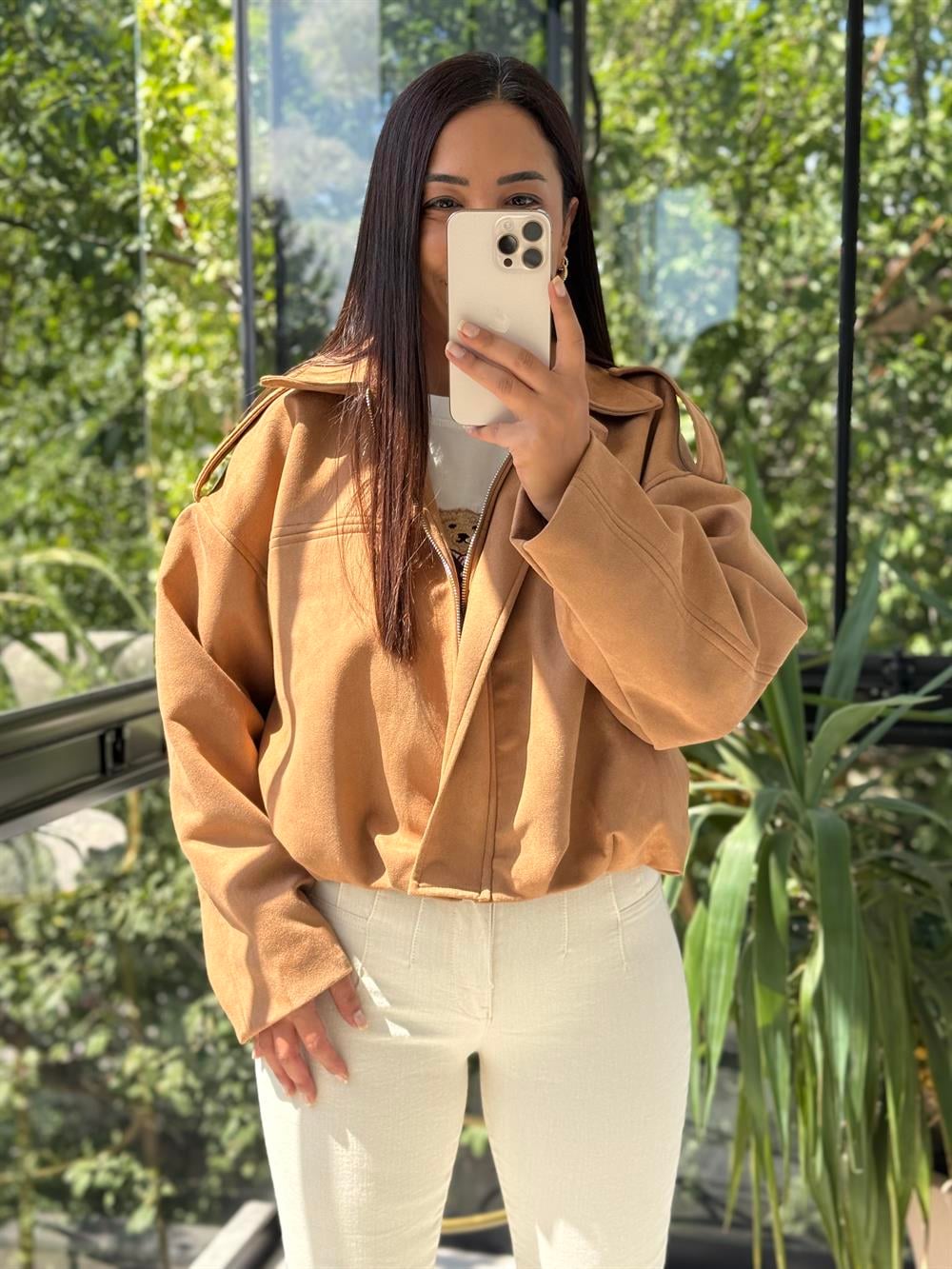 Zra Model Süet Bomber Ceket Camel