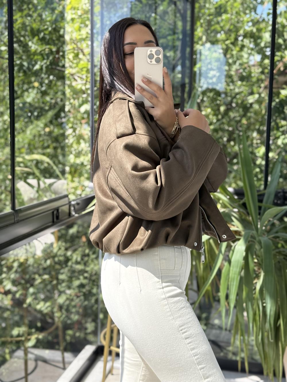 Zra Model Süet Bomber Ceket Haki Yeşili