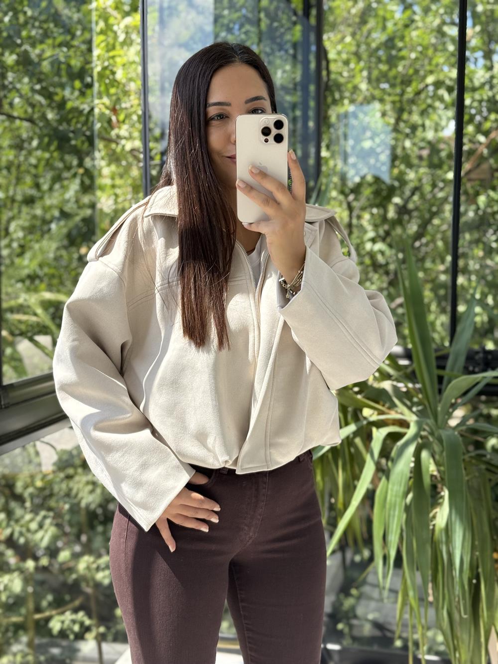 Zra Model Süet Bomber Ceket Taş