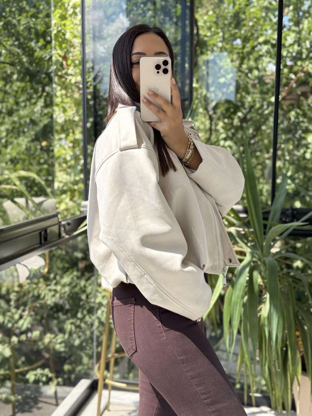 Zra Model Süet Bomber Ceket Taş