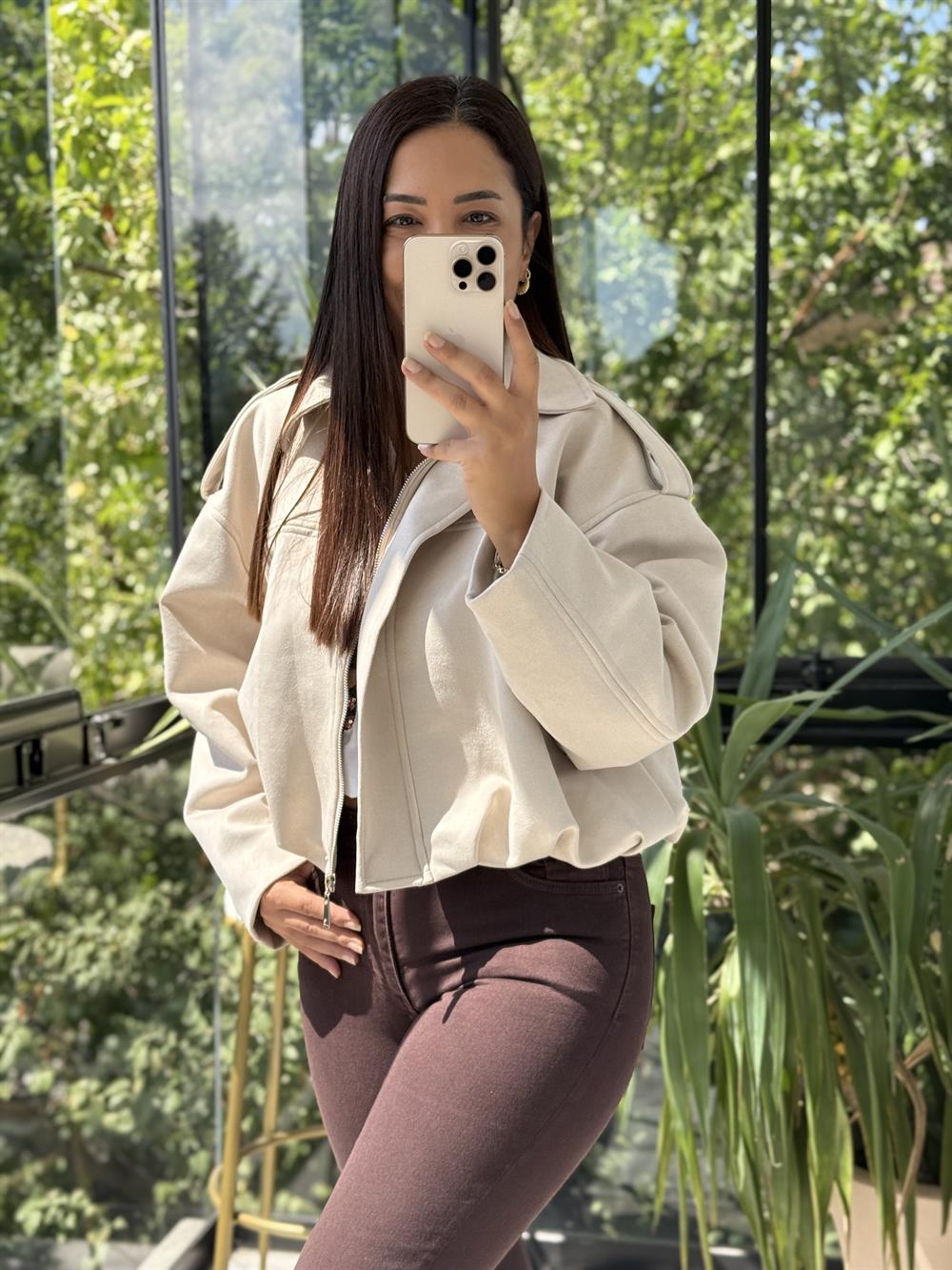 Zra Model Süet Bomber Ceket Taş