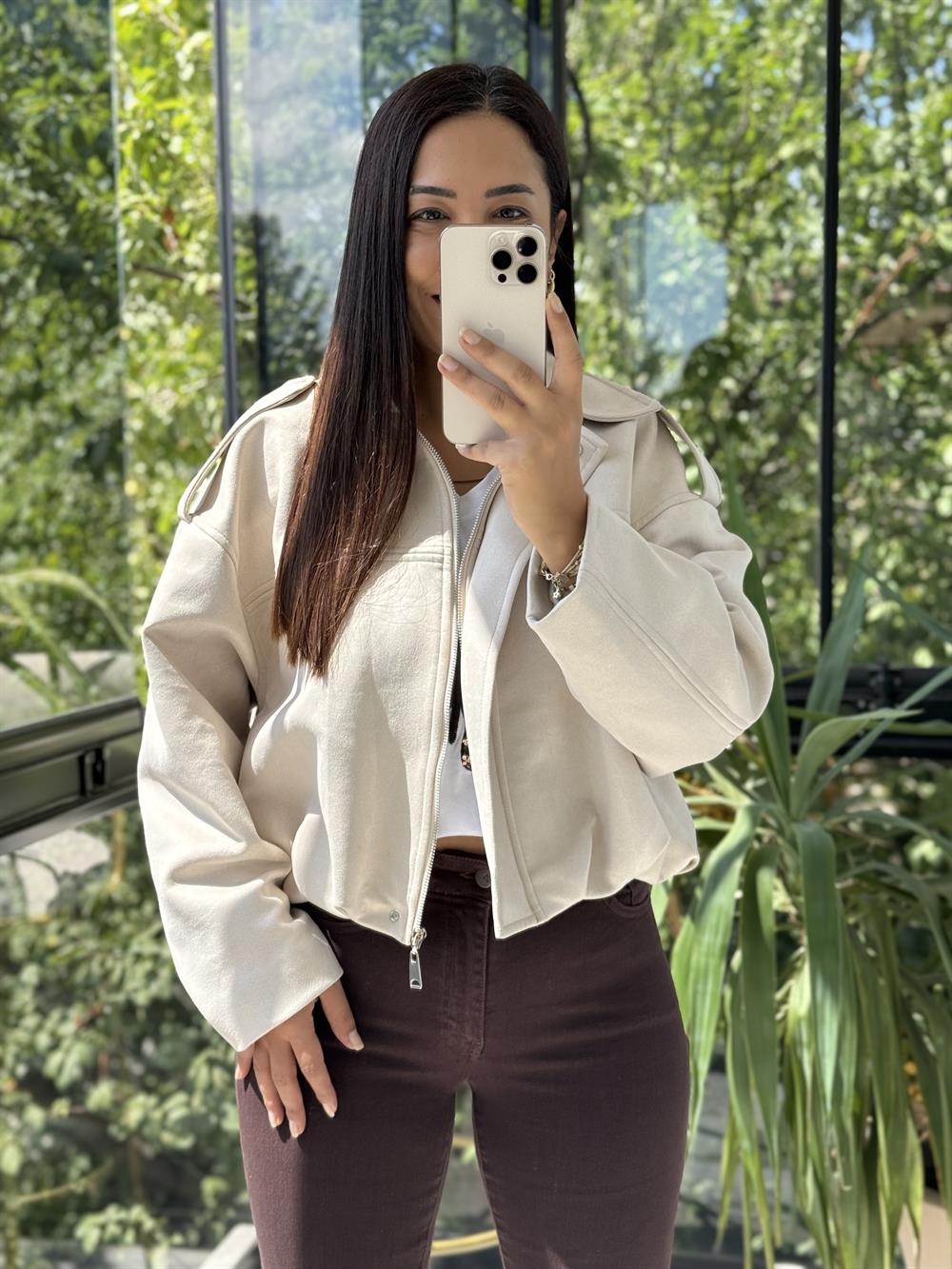 Zra Model Süet Bomber Ceket Taş