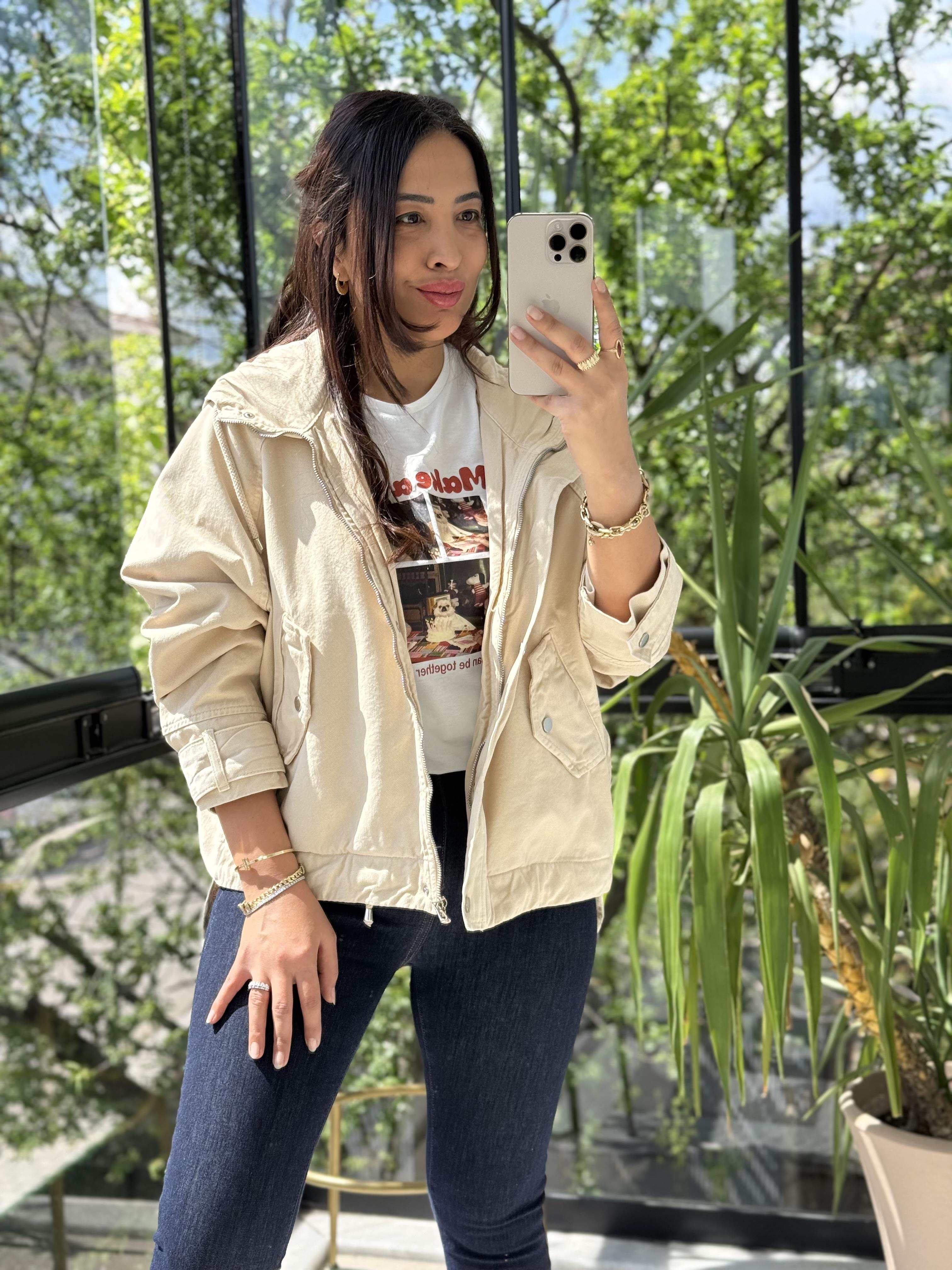 Oversize Kapuşonlu Ceket Taş