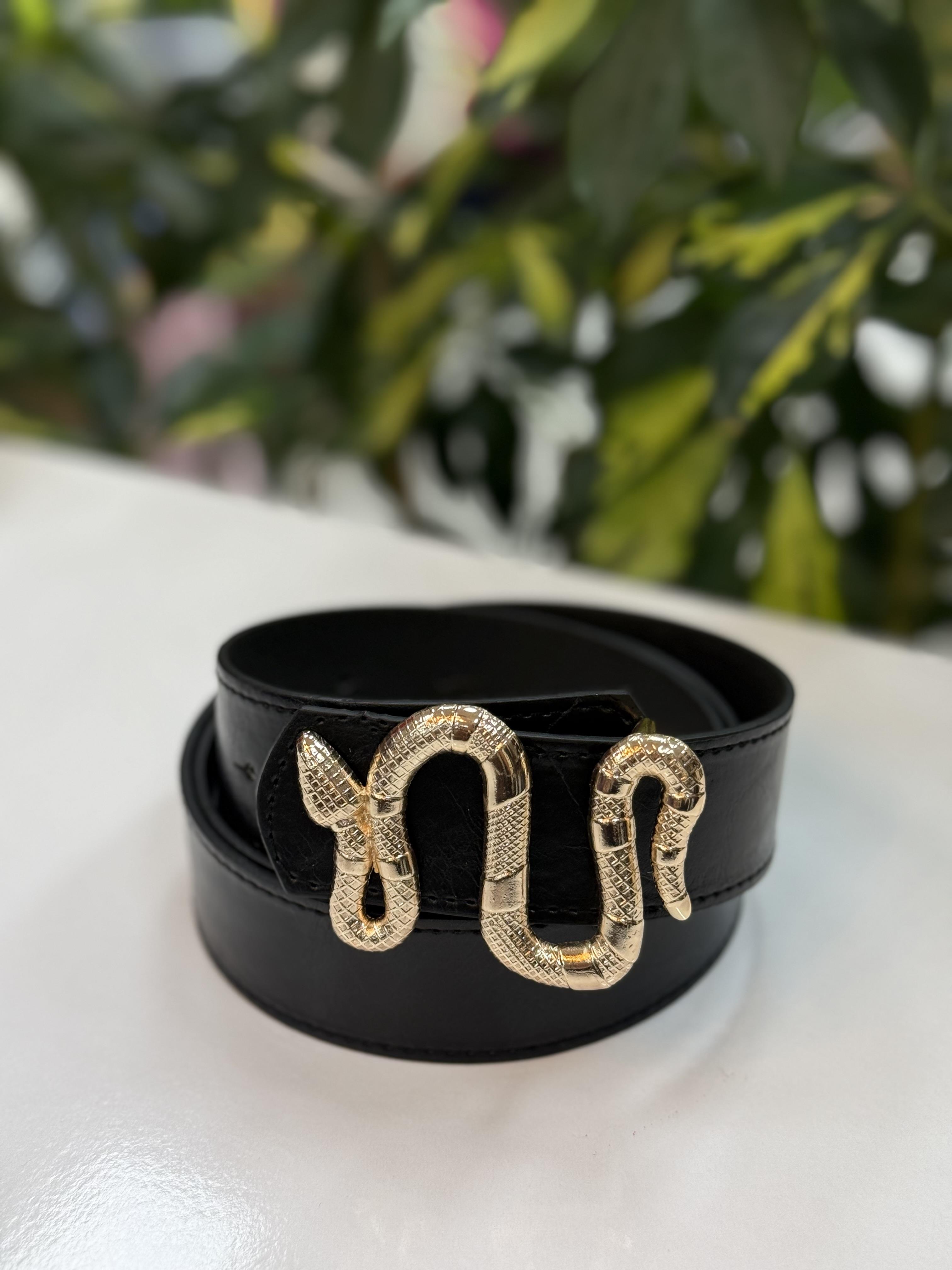 Yılan Tokalı Elbise Kemeri Siyah Gold