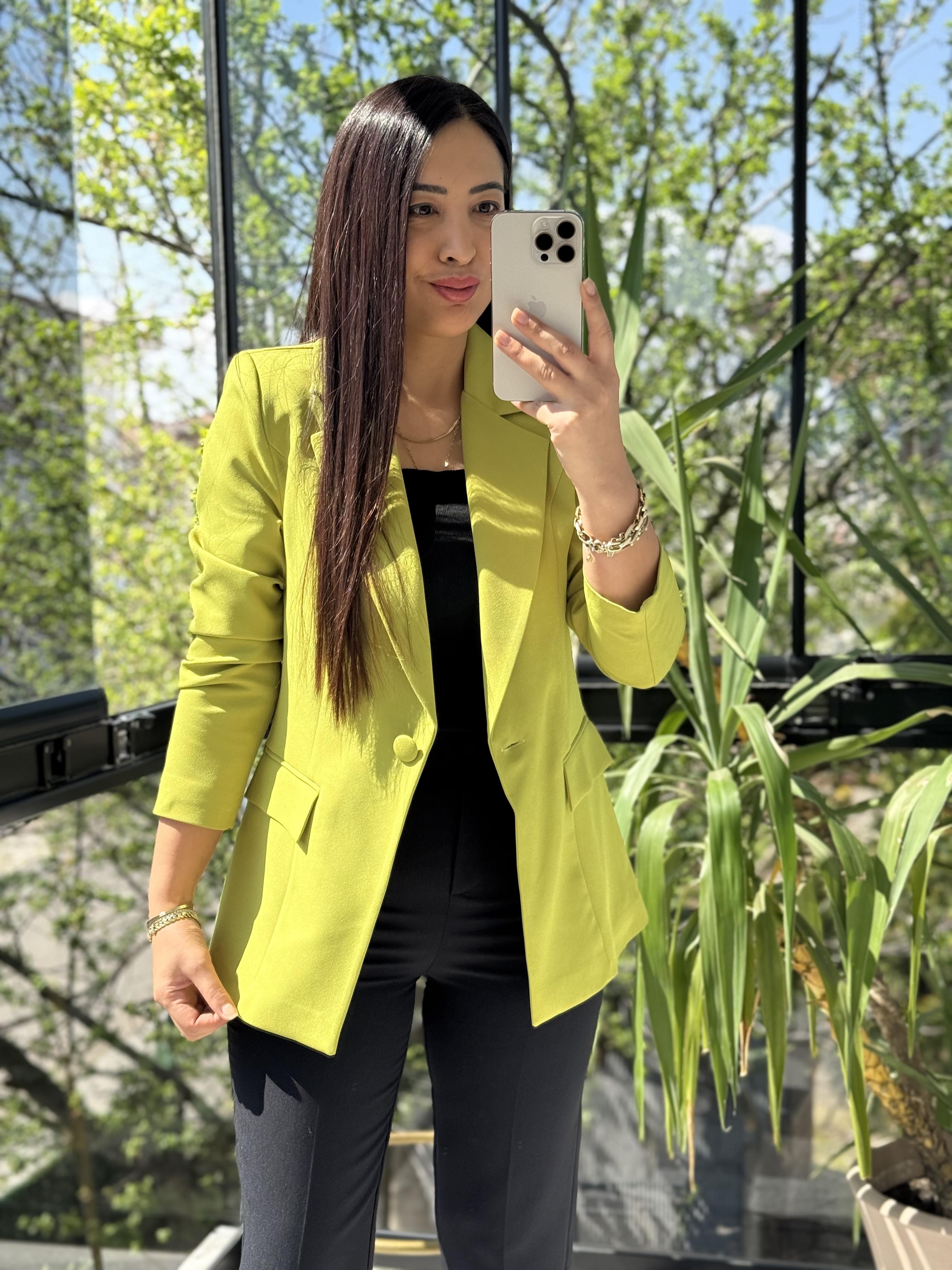 Tek Düğme Blazer Ceket Kivi Yeşili