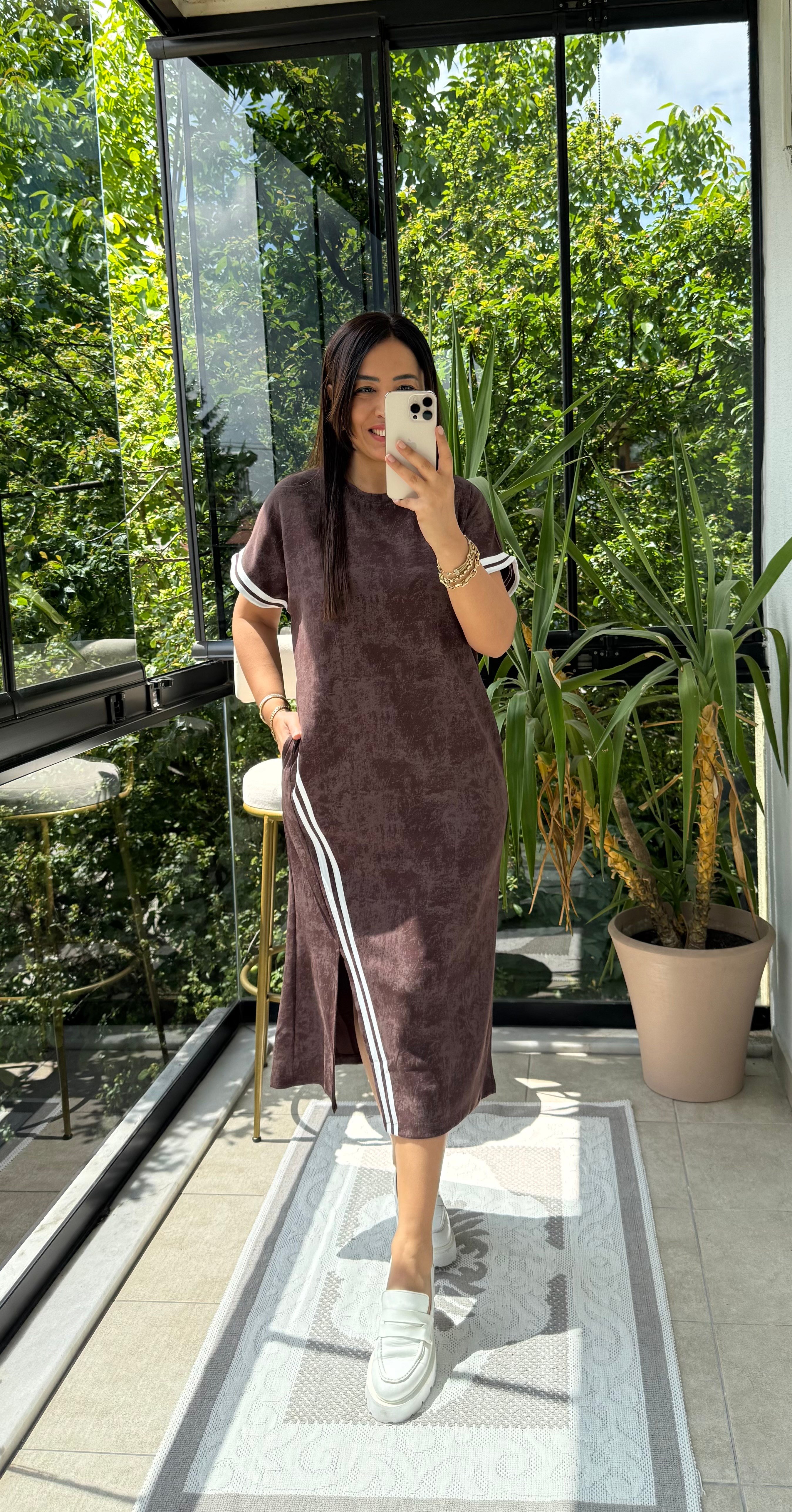 Batik Desen Elbise Kahve