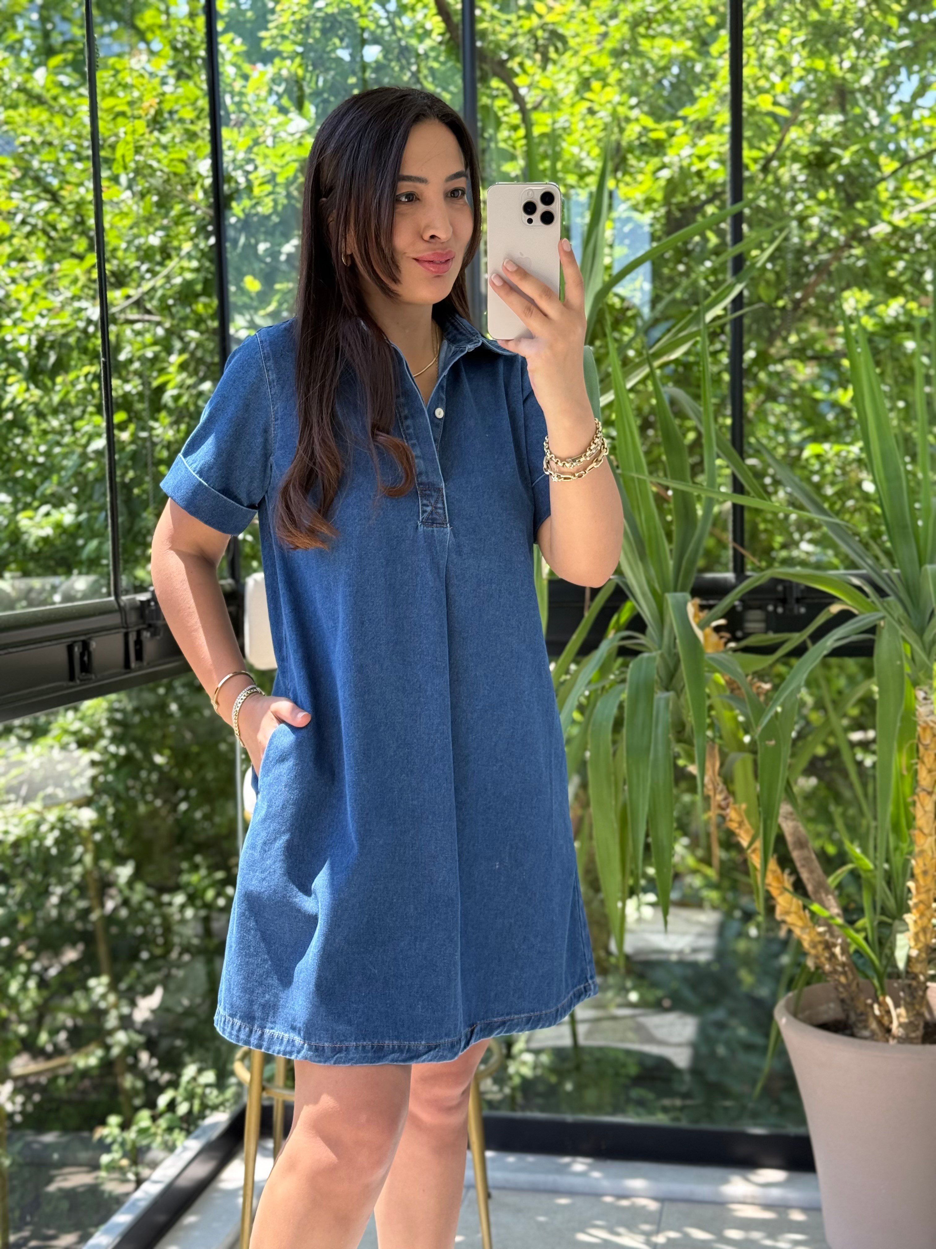 Kısa Denim Elbise Lacivert