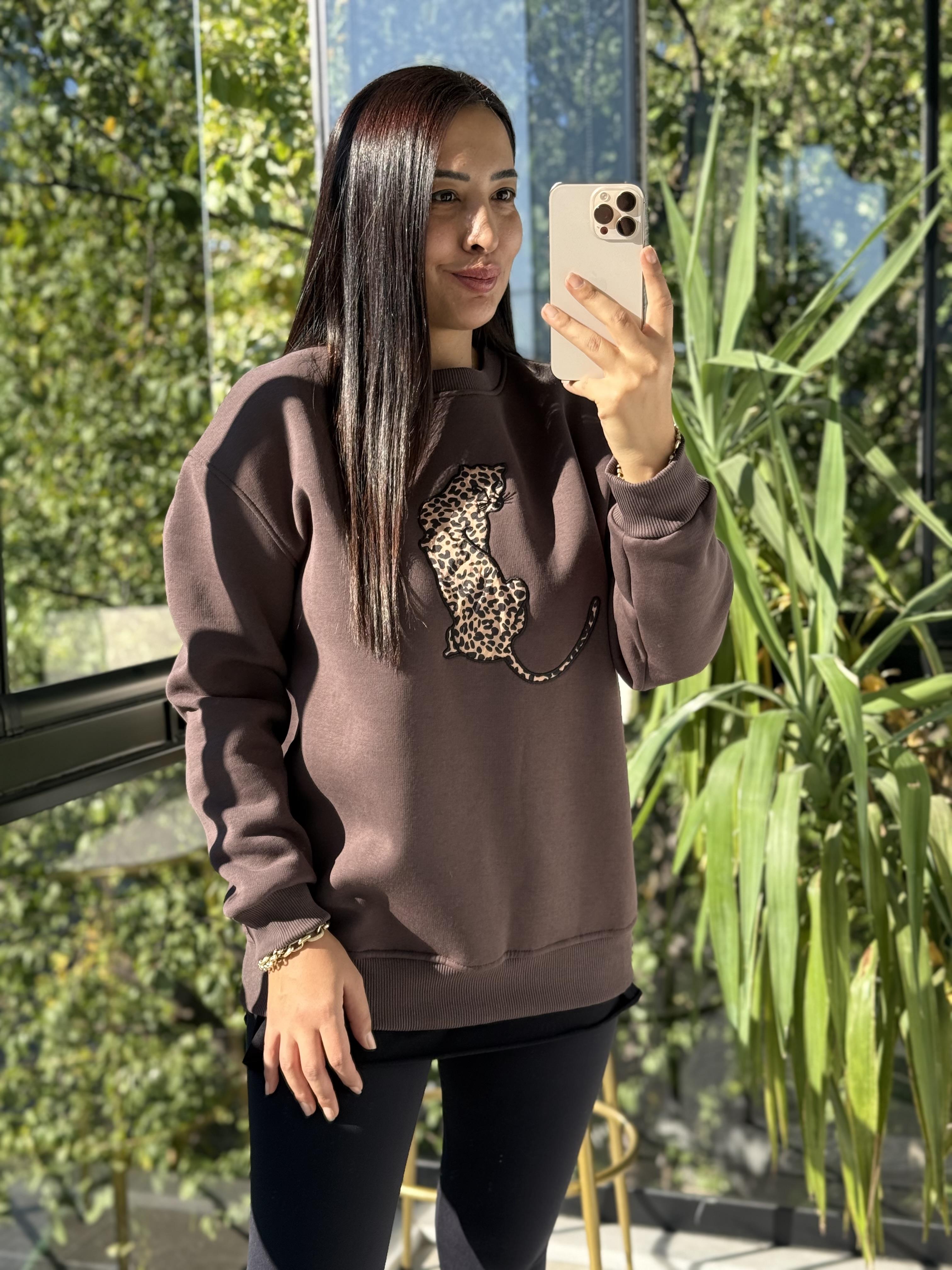 Kaplanlı Sweatshirt Kahve