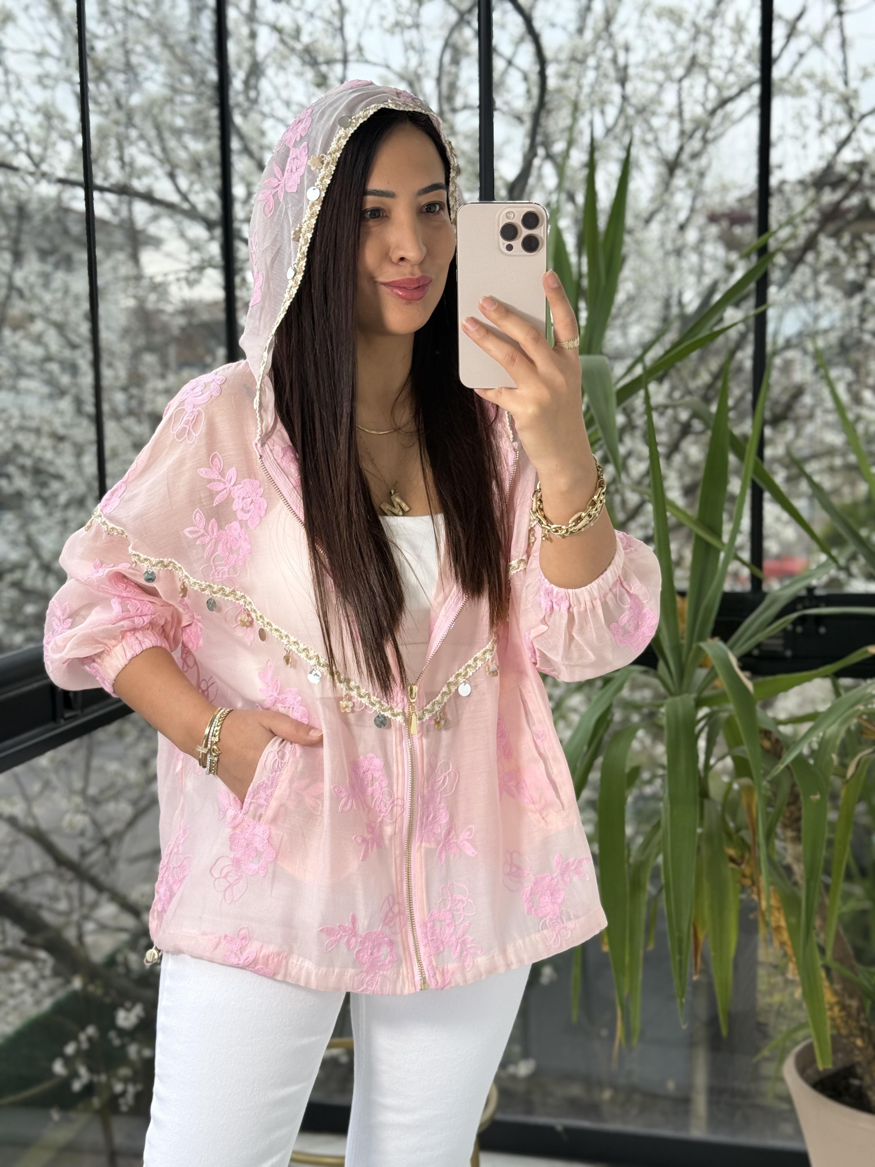 Pullu Nakışlı Ceket Pembe