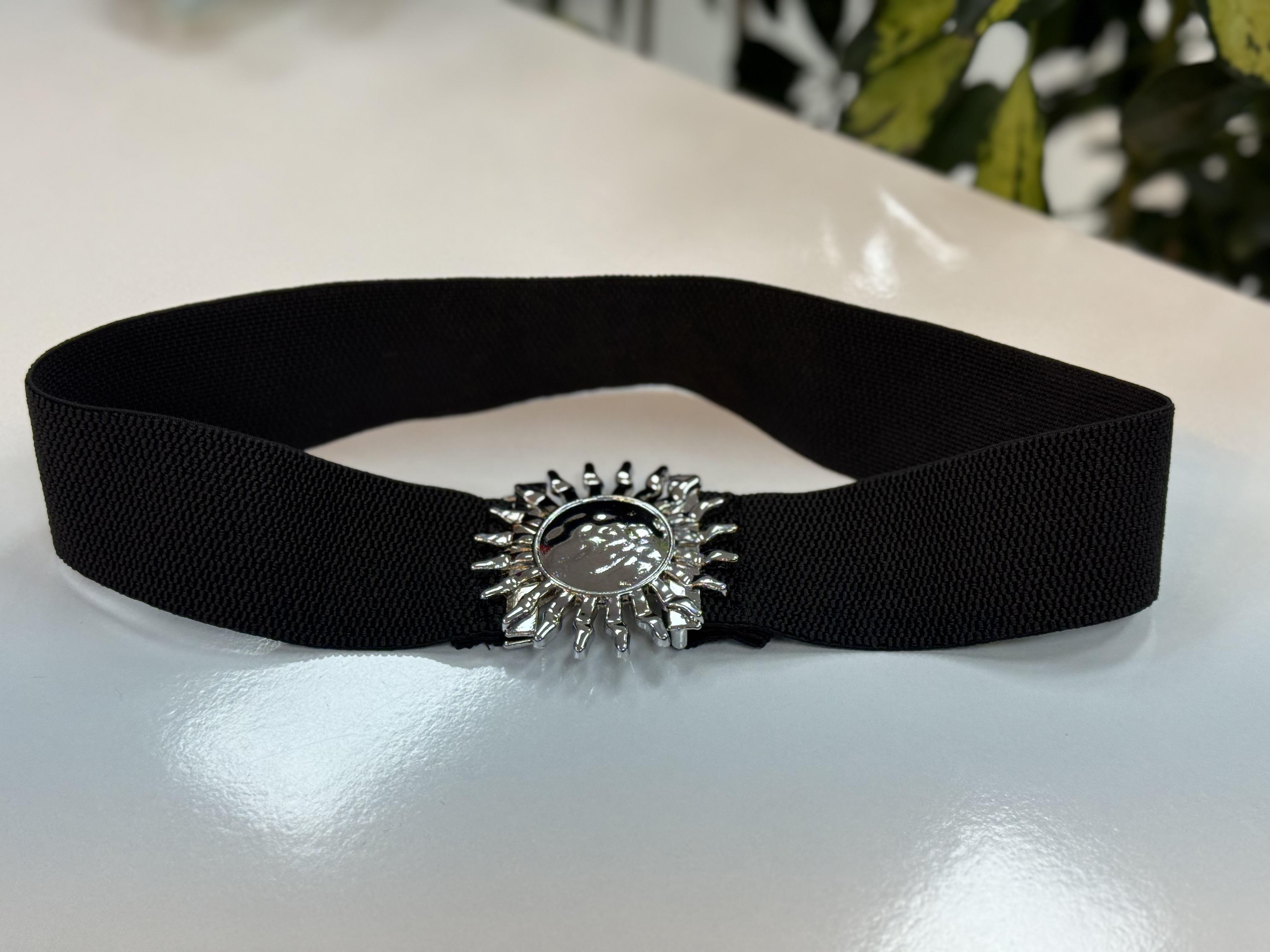 Güneş Tokalı Elbise Kemeri Siyah Gümüş