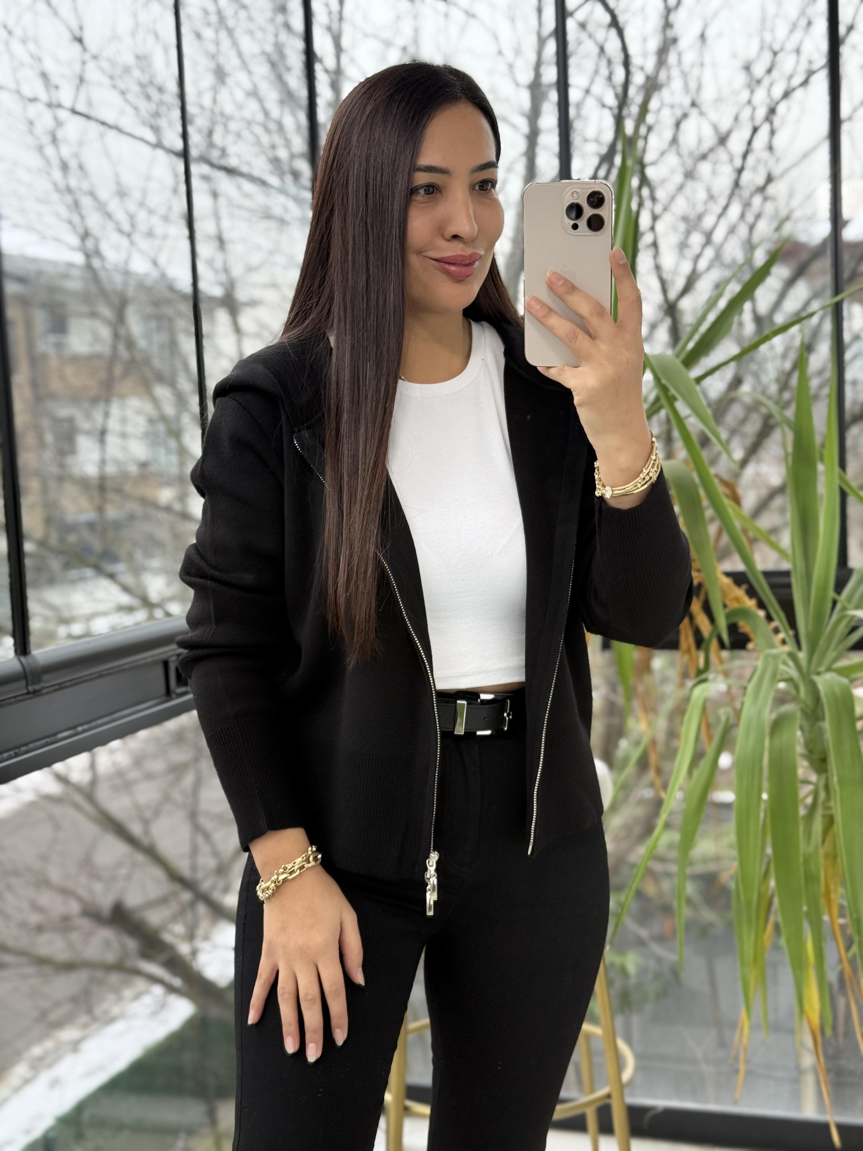 Çift Fermuarlı Kapüşonlu Yumoş Basic Hırka Siyah