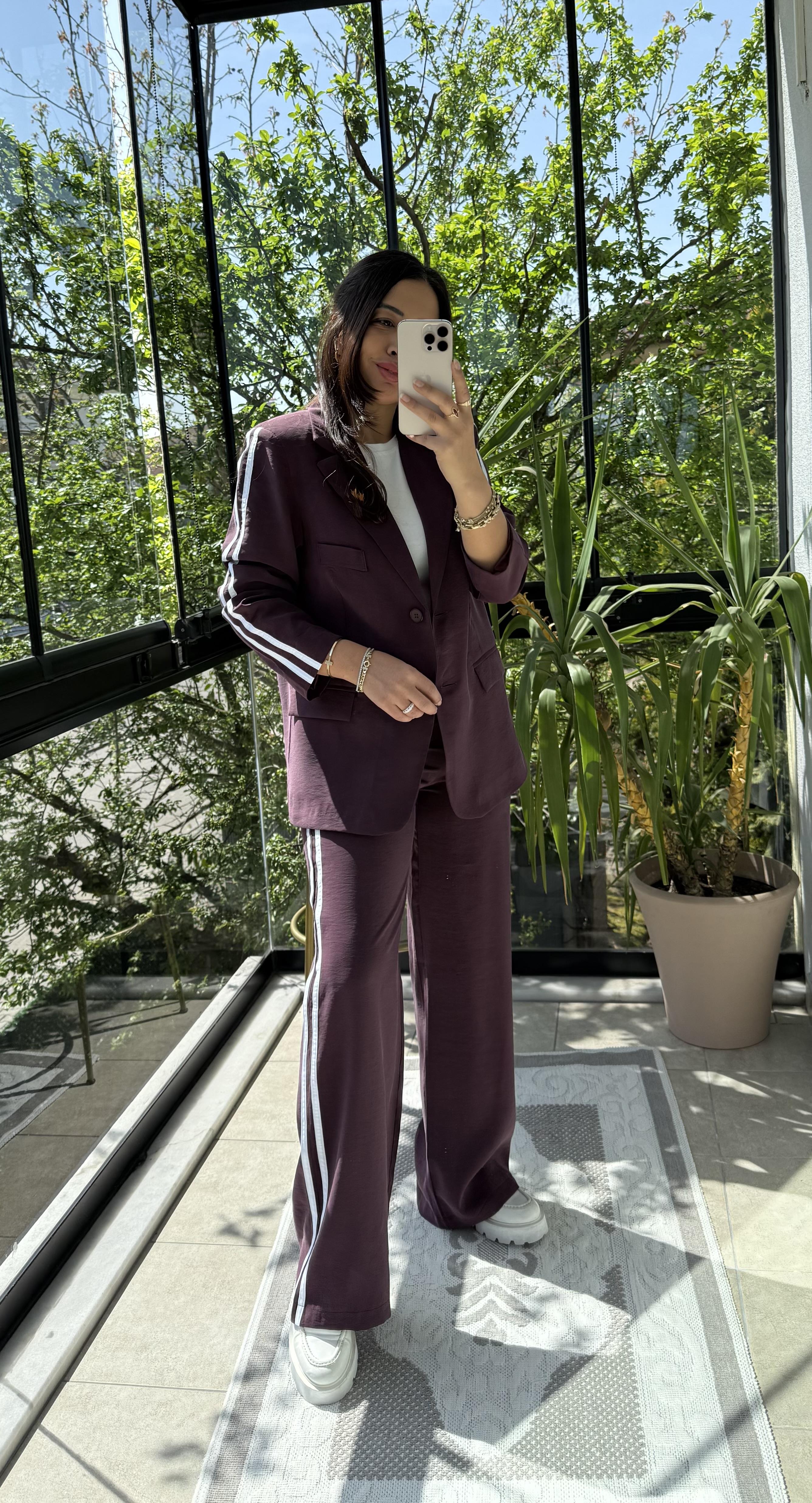 Zra Ceketli Tensel Modal Takım Mürdüm