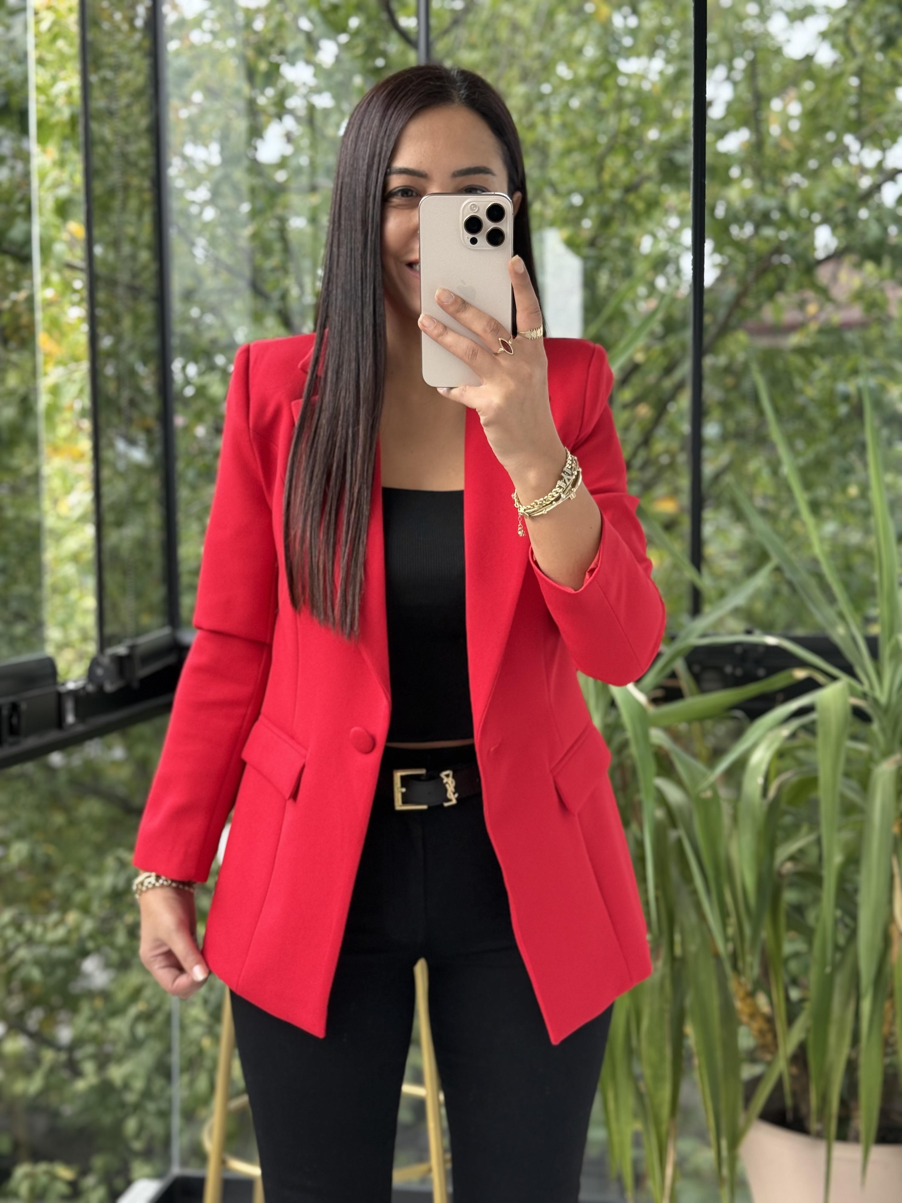 Tek Düğme Blazer Ceket Kırmızı