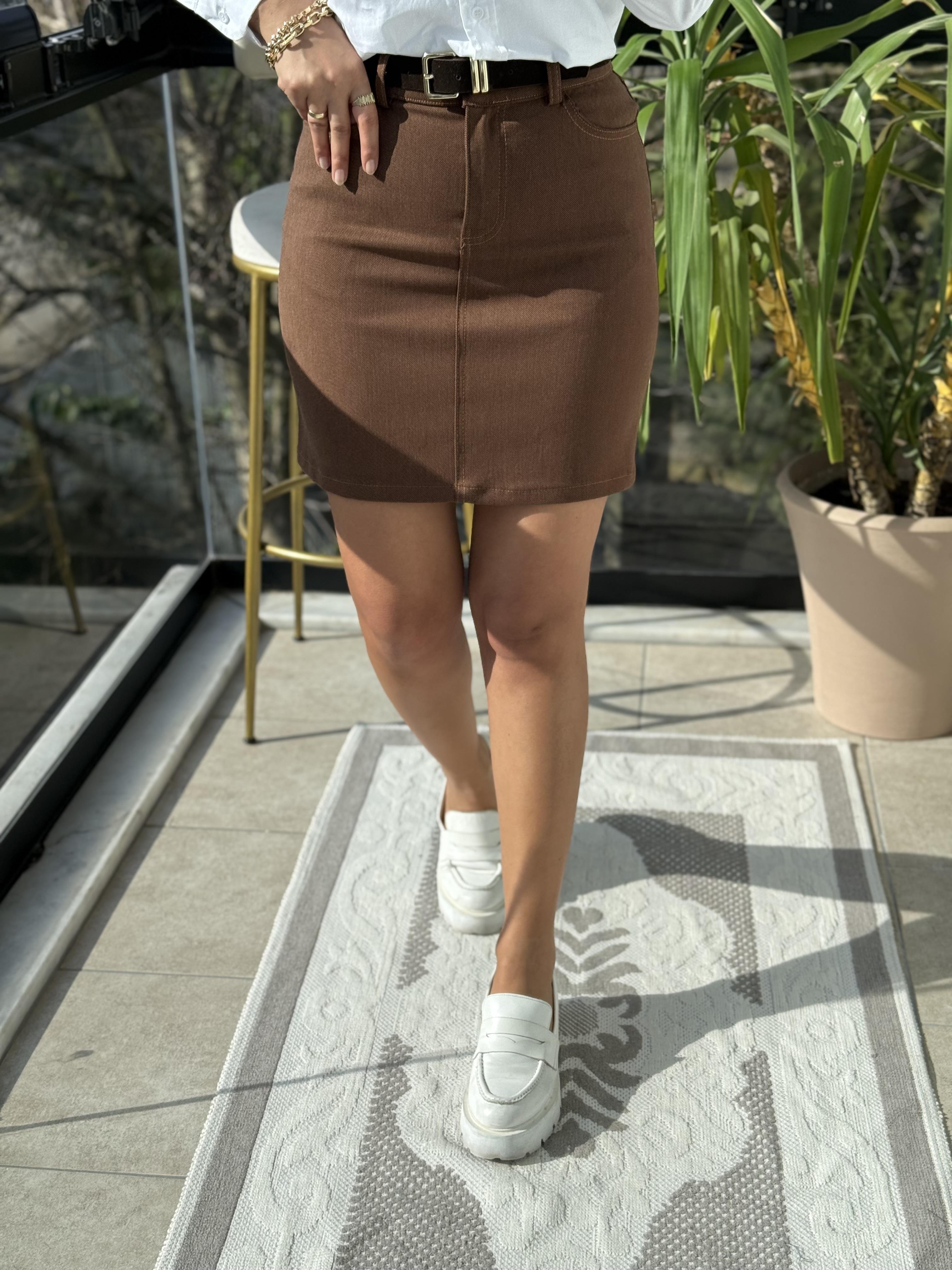 Kemerli Lüx Seri Etek Camel