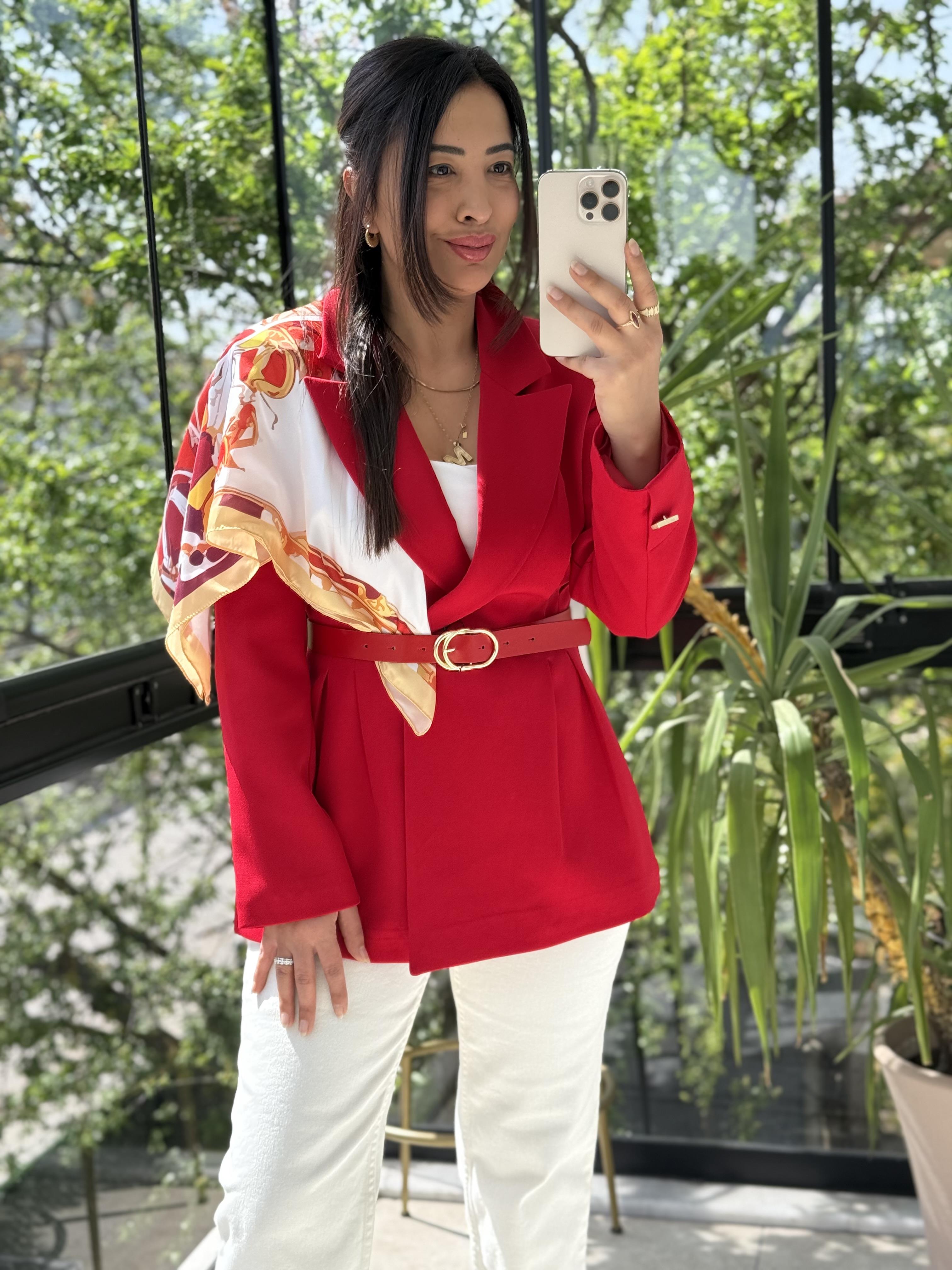 Çift Pileli Şallı Ceket Kırmızı