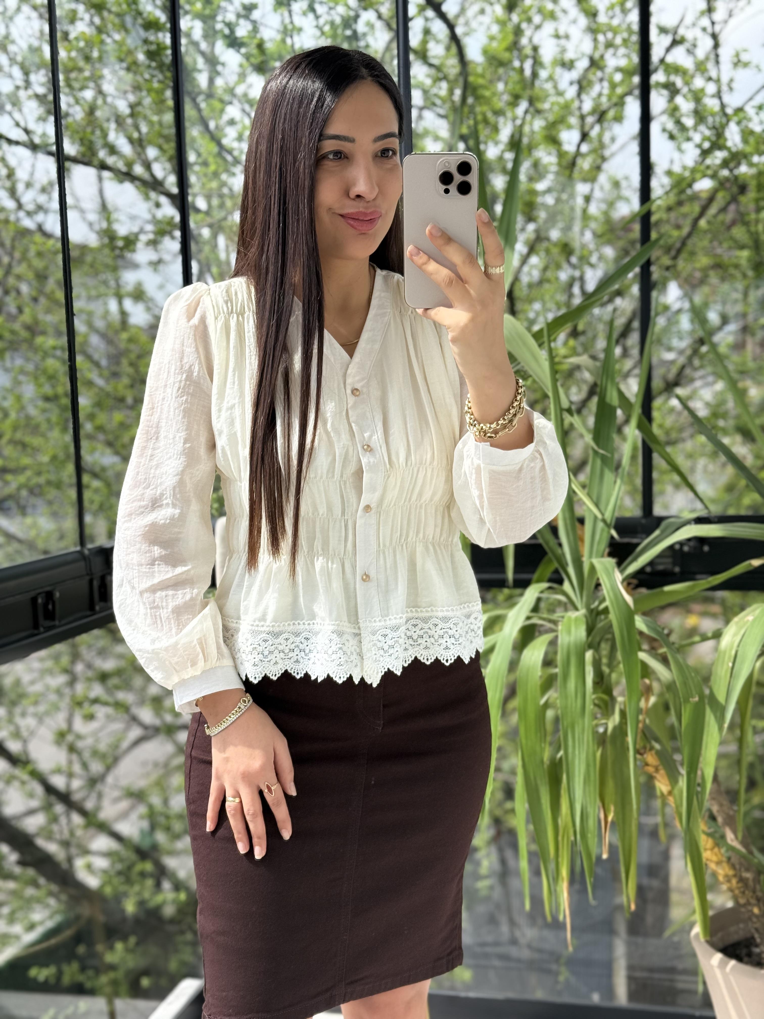 Dantel Rüya Gömlek Bluz Krem