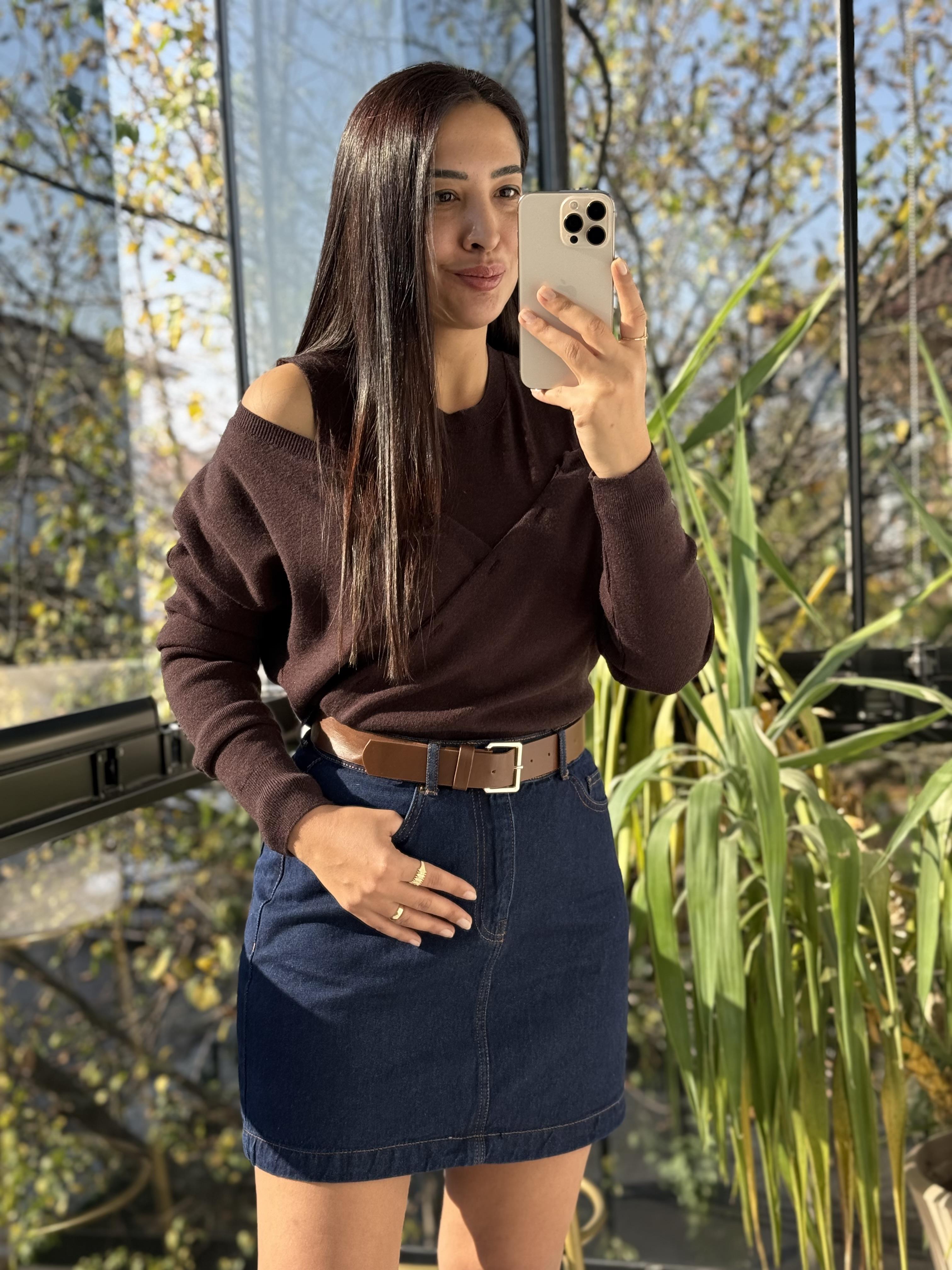 Çift Parçalı Triko Bluz Kahve