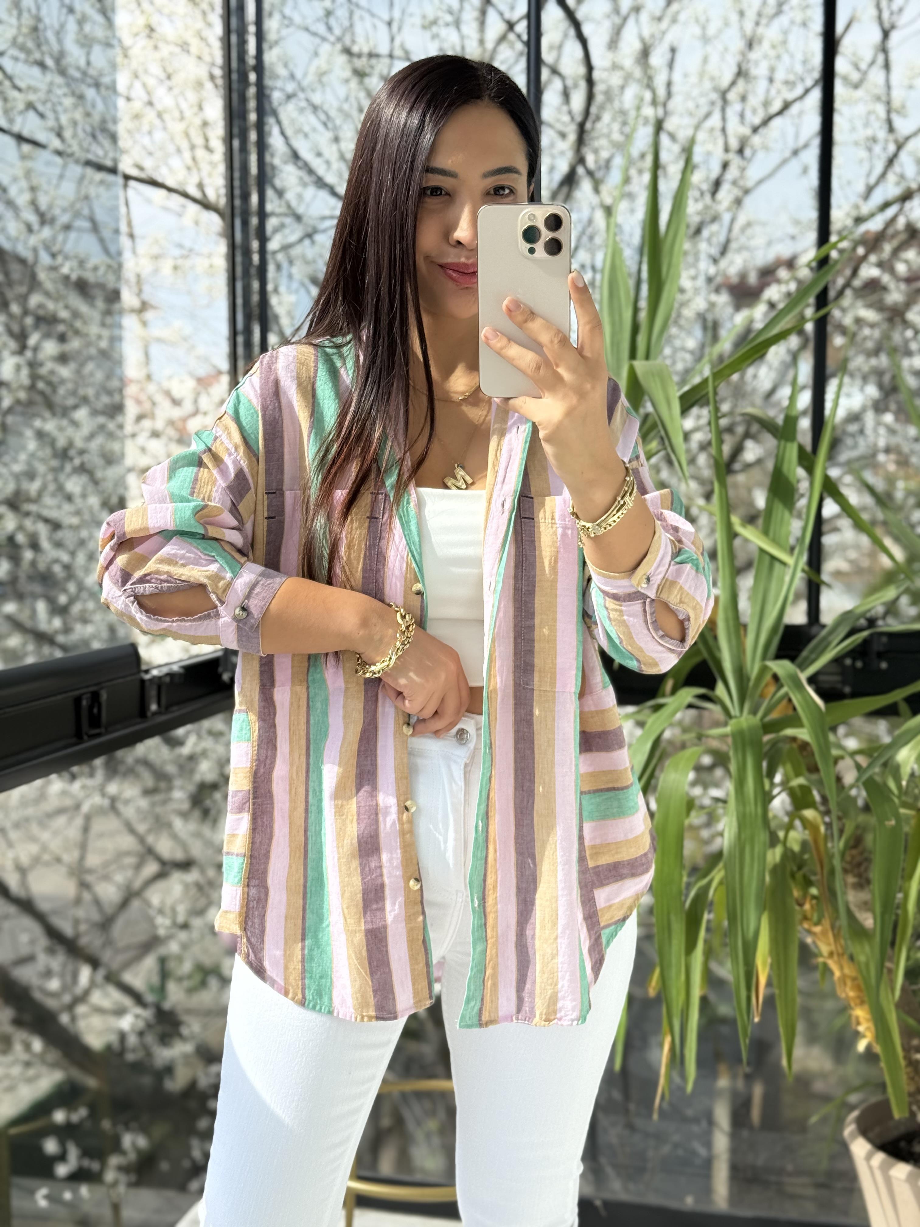 Soft Çizgili Pamuklu Gömlek Benetton