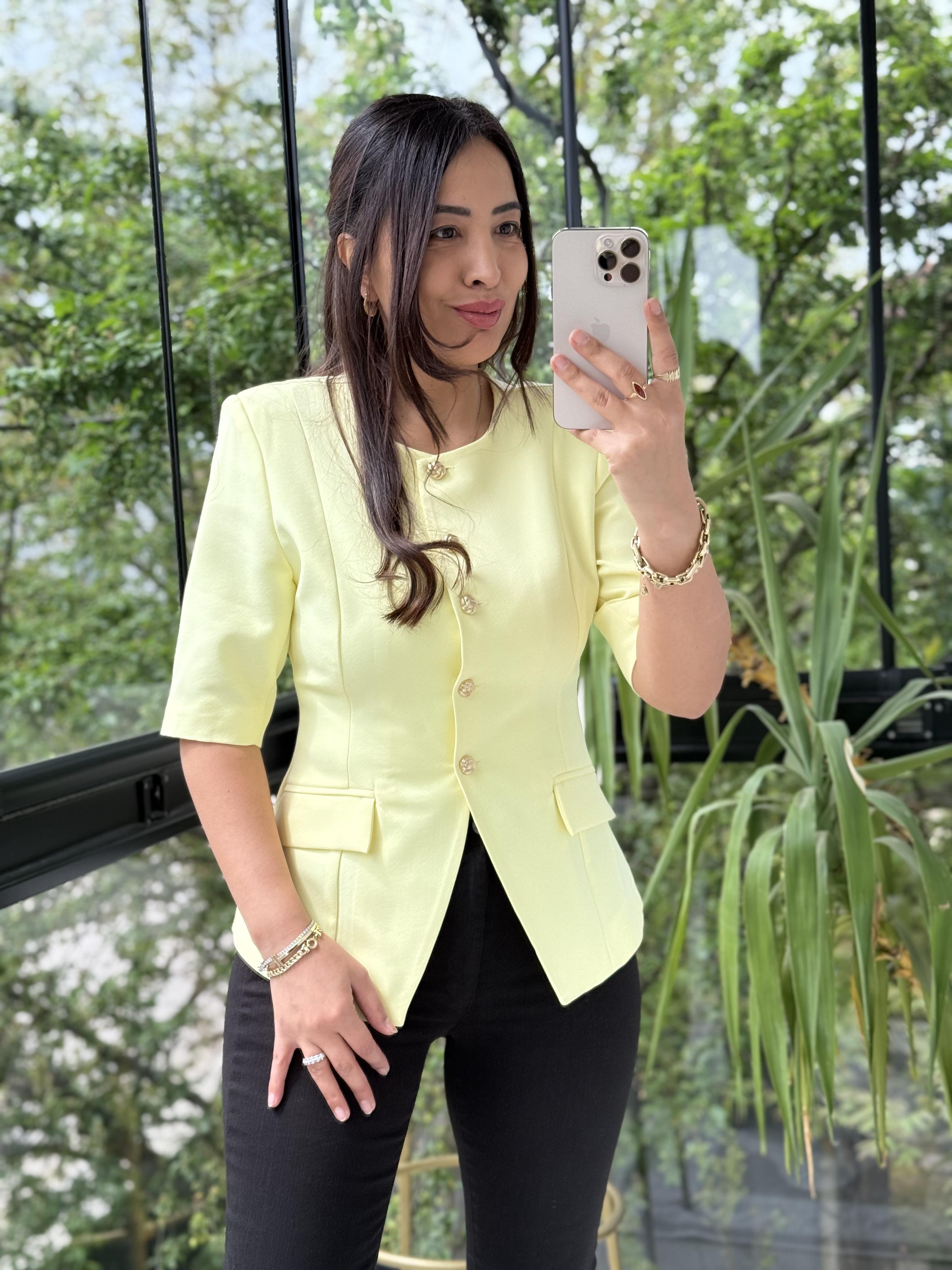 Slimfit Mini Gold Düğme Kısa Kol Blazer Sarı