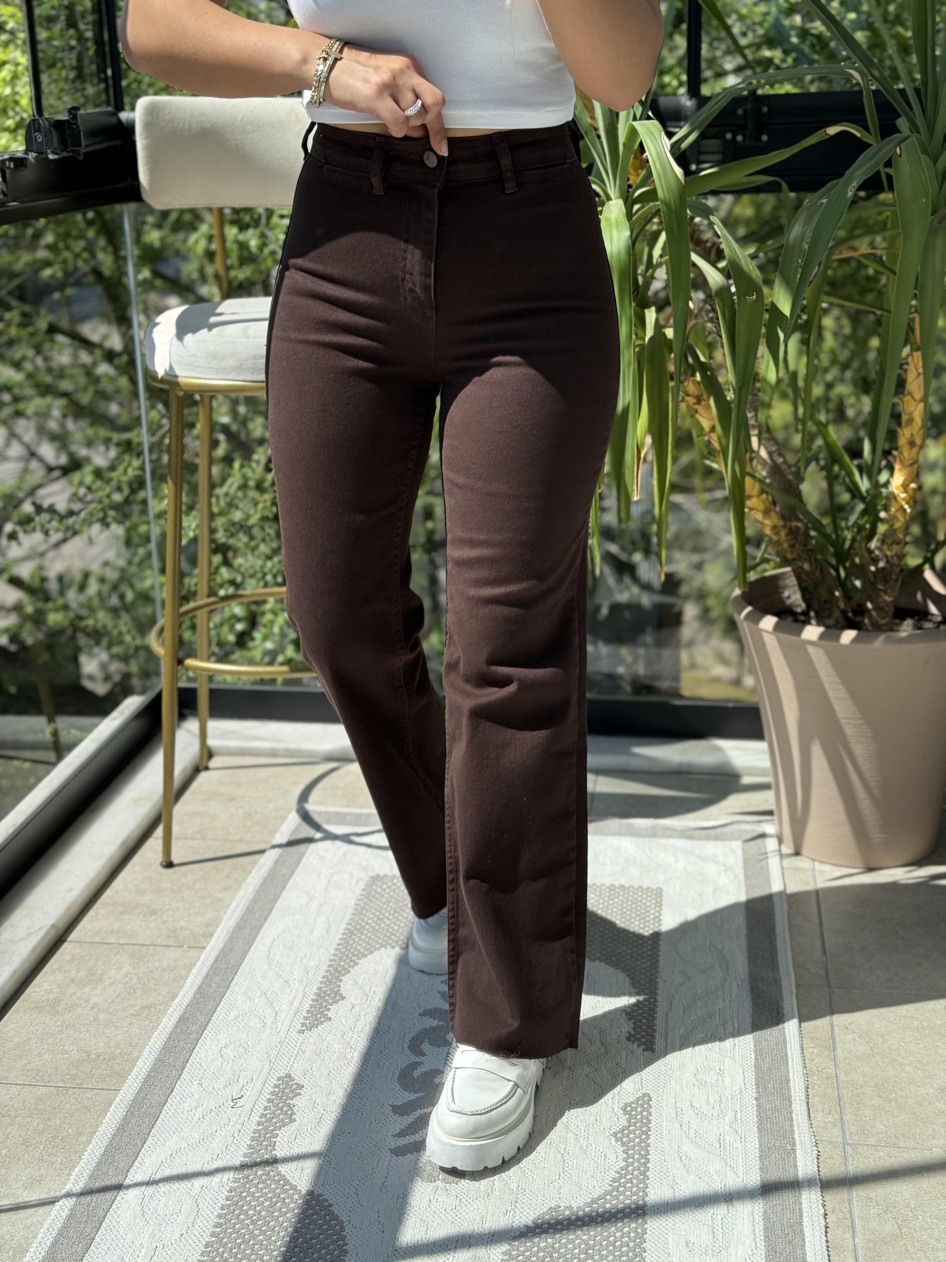 Dekoratif Cep Detaylı Palazzo Kot Pantolon Kahve