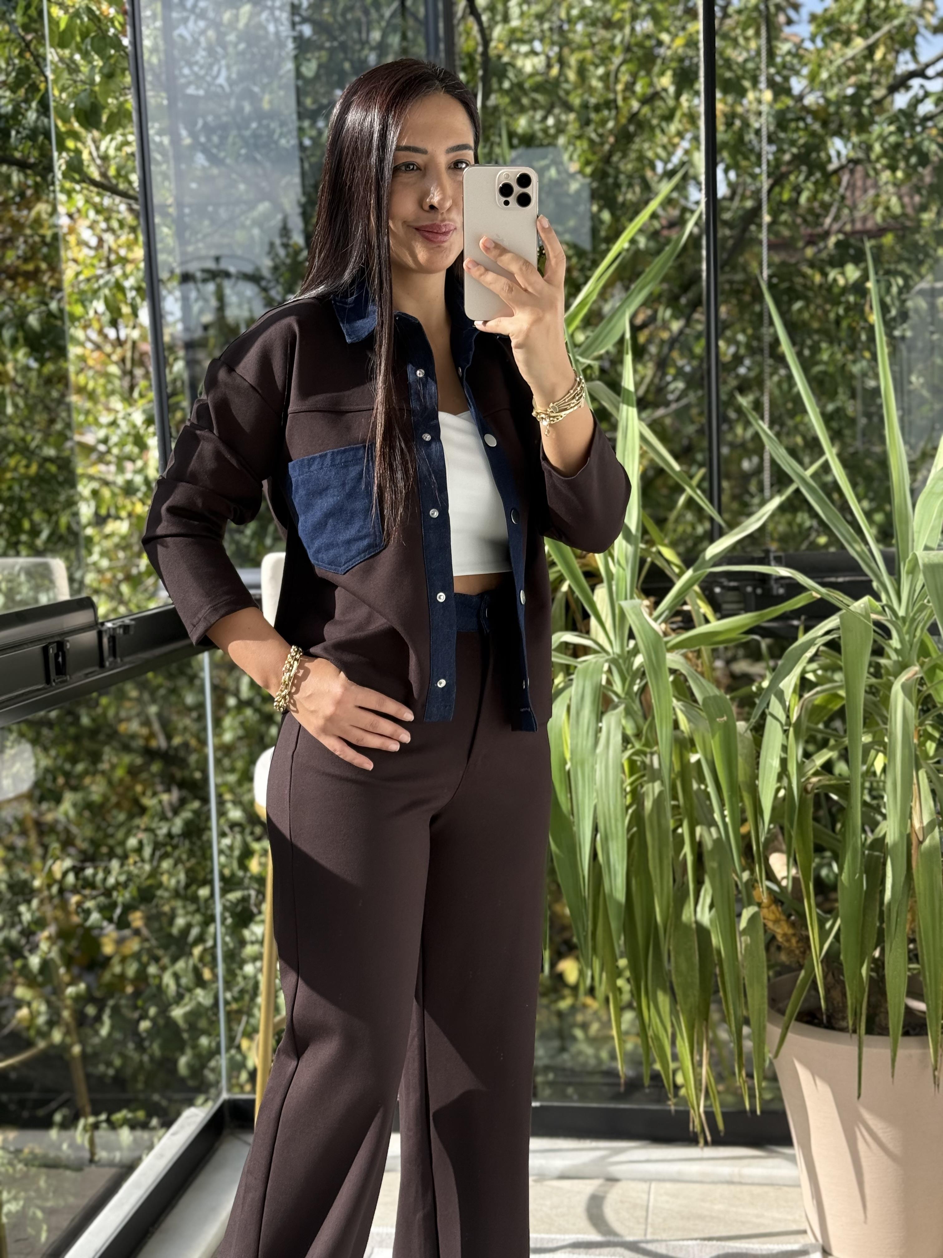 Kot Garnili Takım Kahve