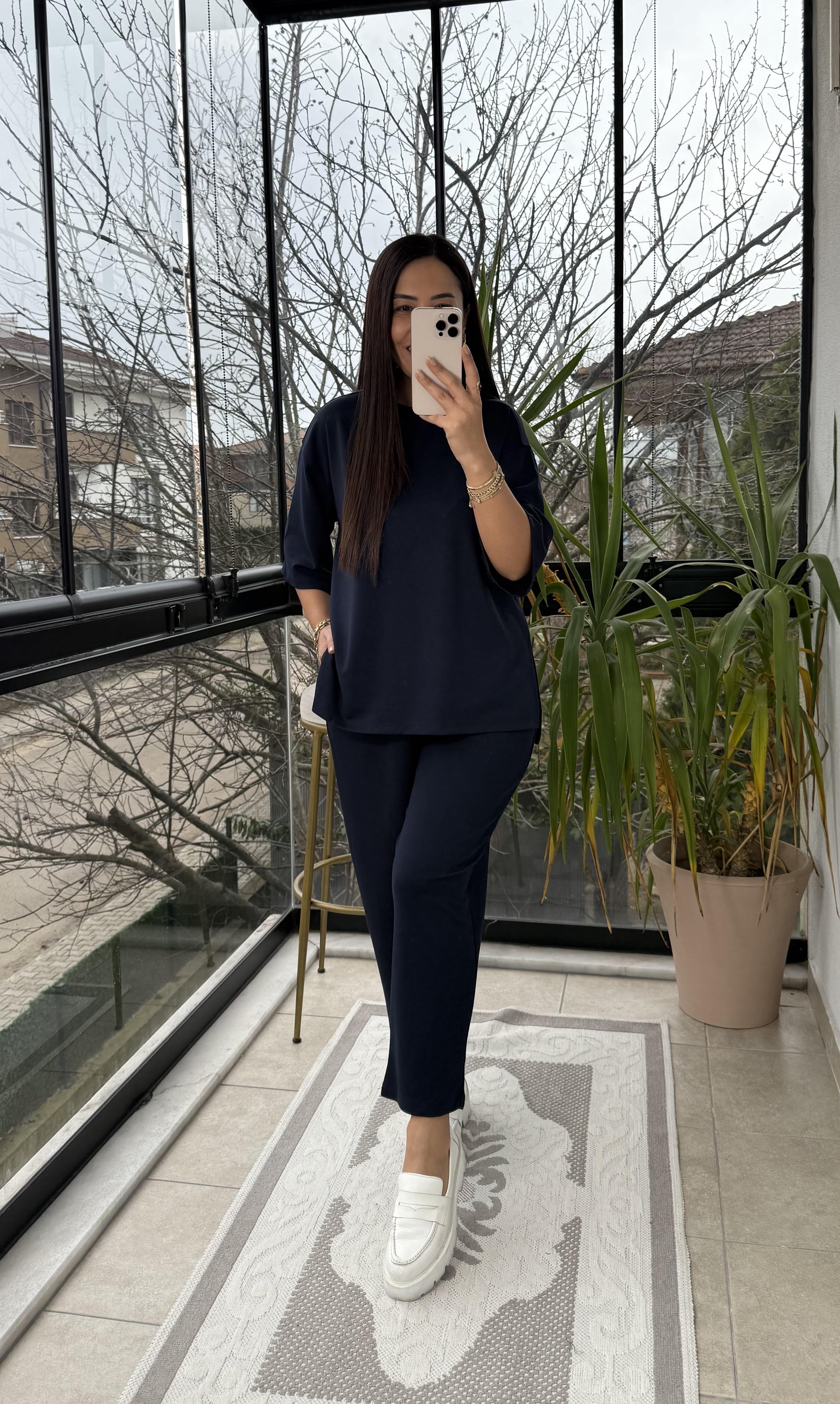 Modal Tişörtlü Basic Takım Lacivert