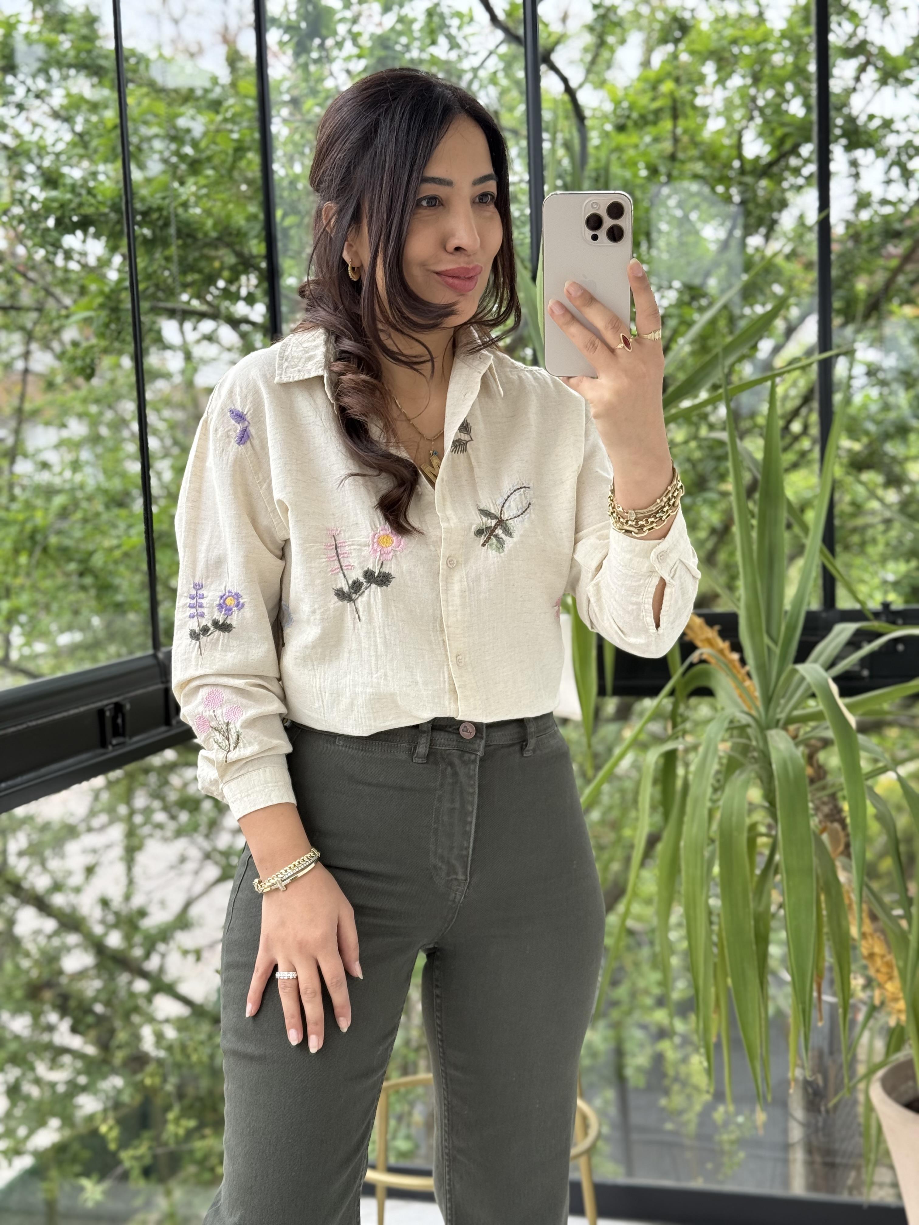 Bahar Nakışlı Gömlek Natural