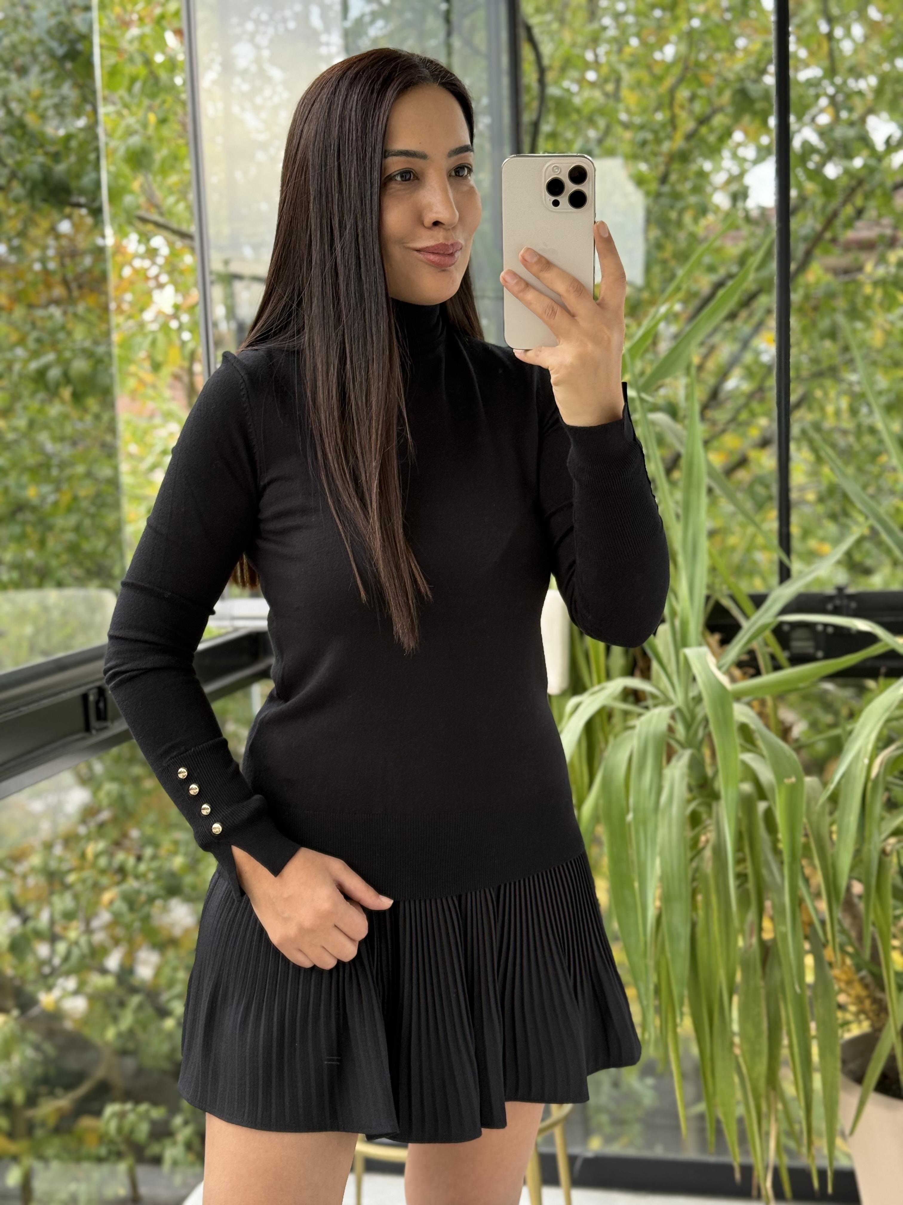 Dilvin Balıkçı Yaka Kol Ortası Droplu Triko Siyah