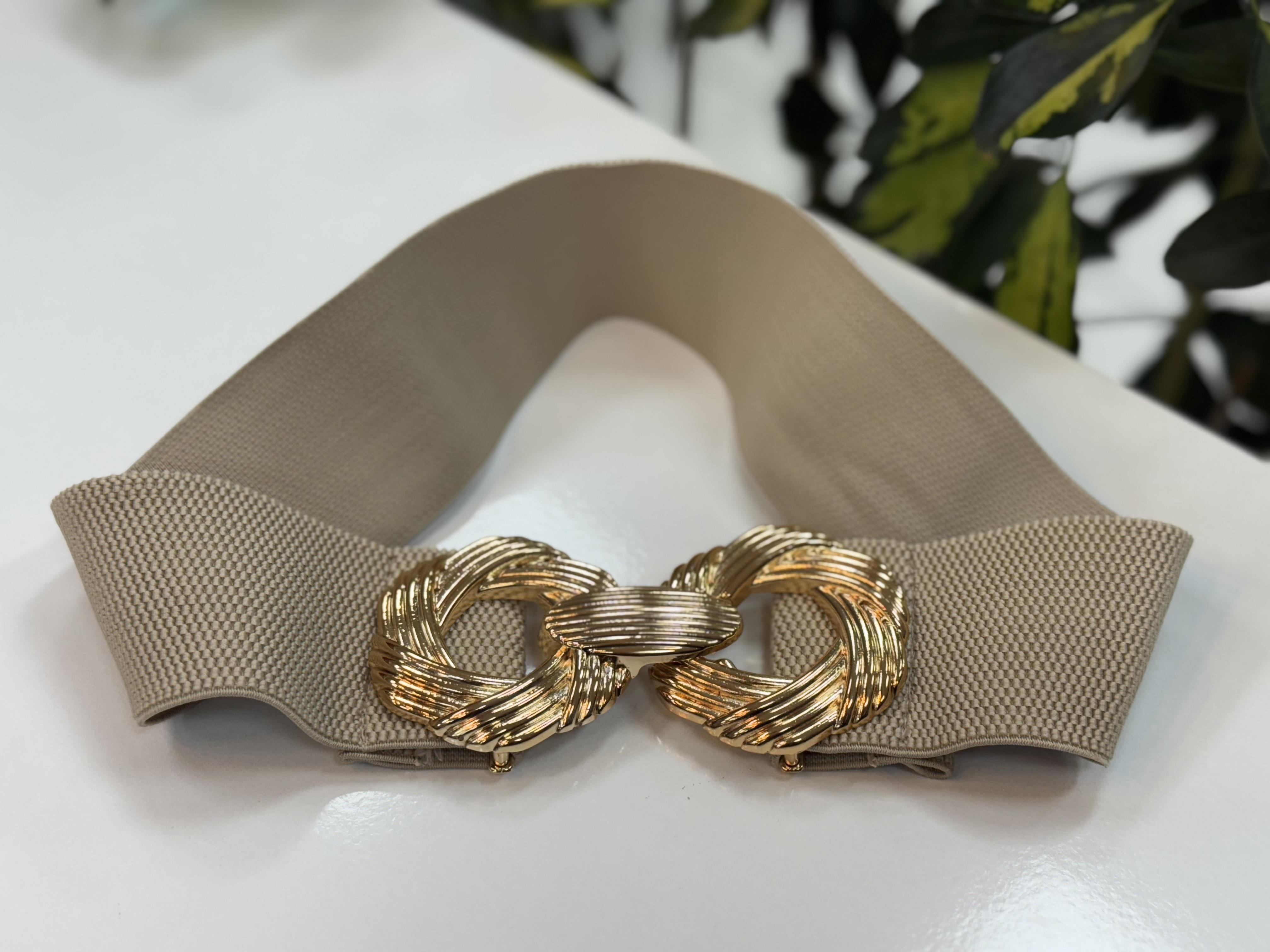 Burgu Tokalı Elbise Kemeri Bej Gold