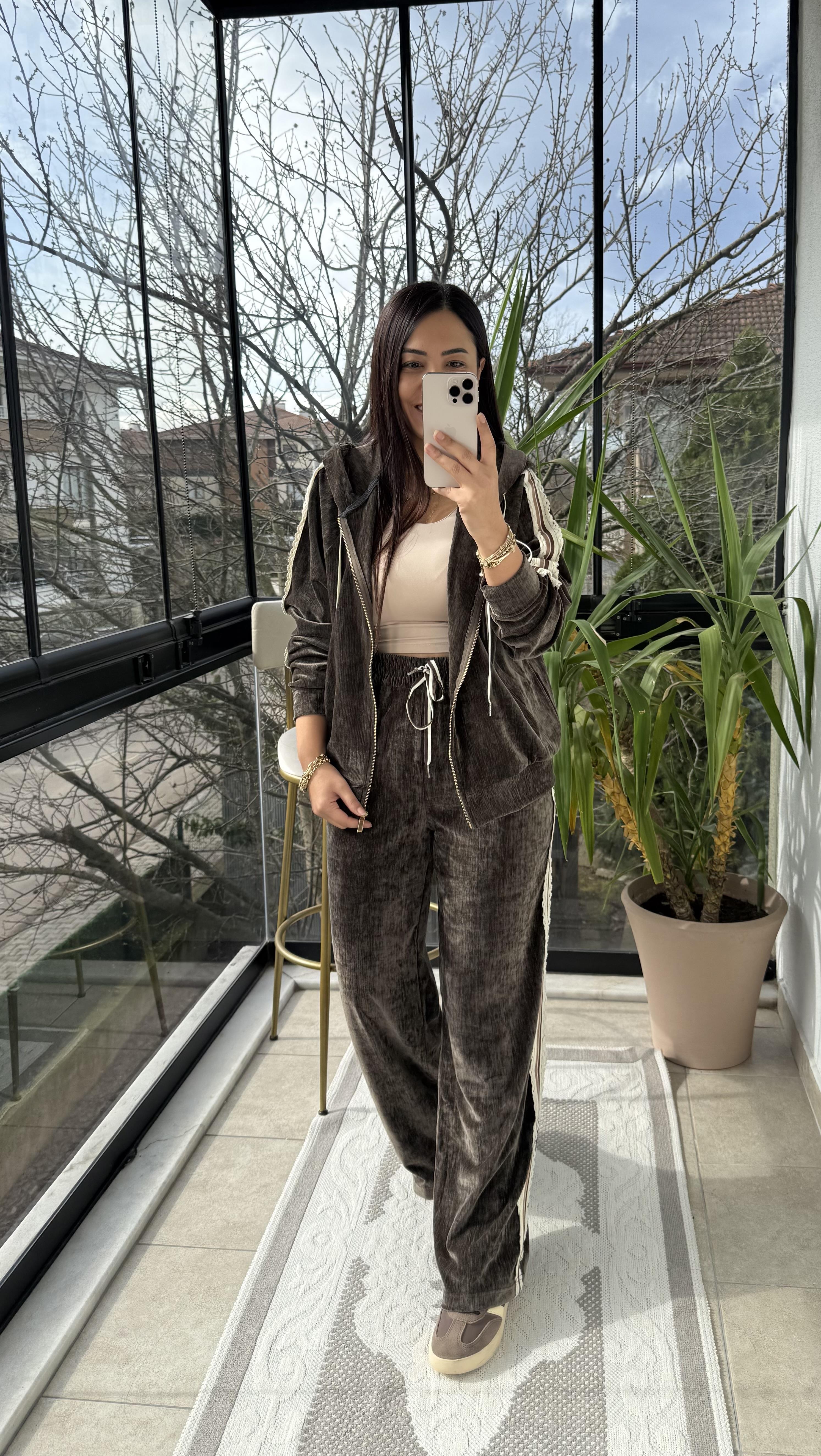 Dokuma Şeritli Şönil Takım Yeşil