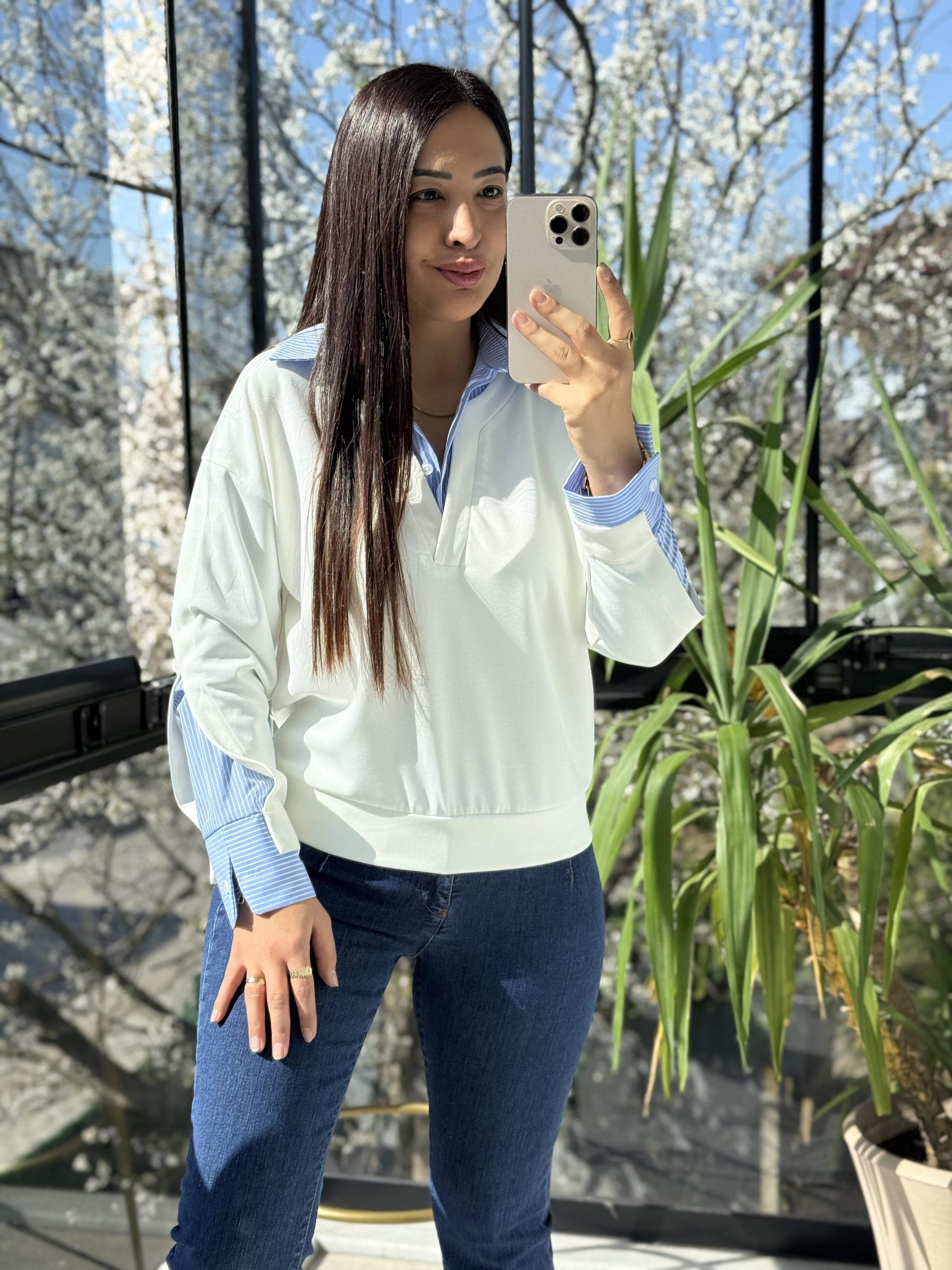 Cut Out Yaka Sweatshirt Ekru