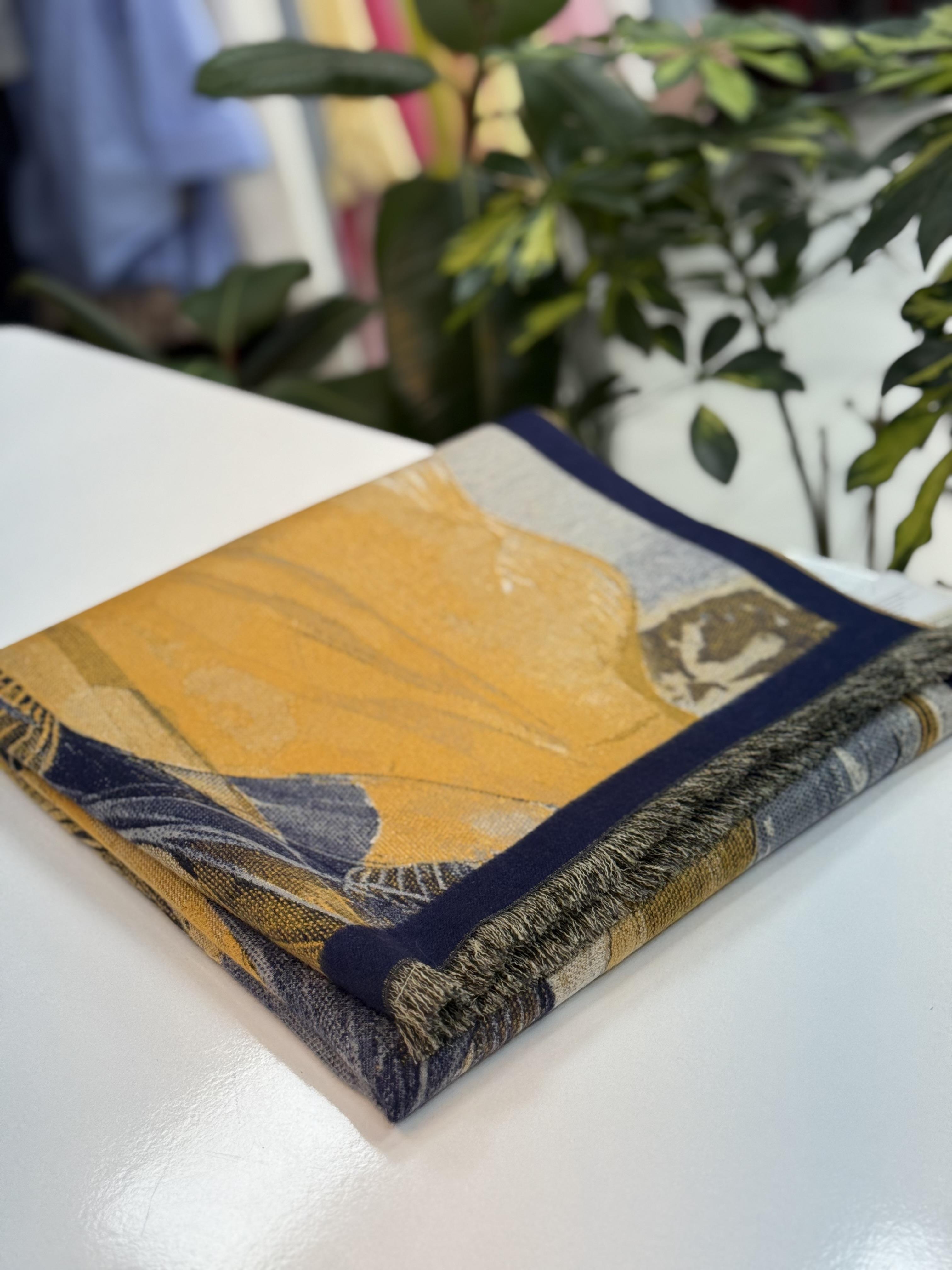 İthal Desenli  Kaşmir Şal Hardal