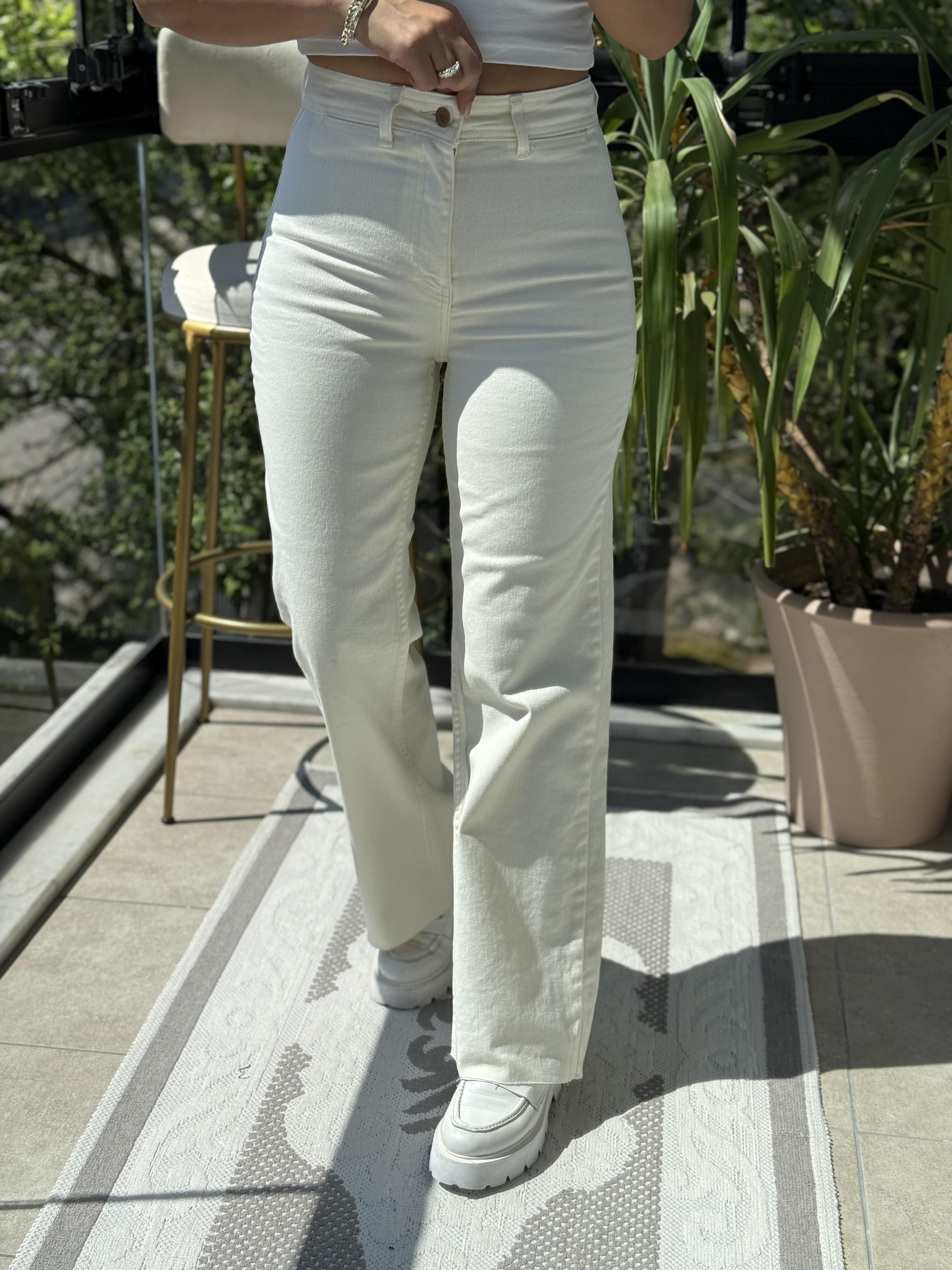 Dekoratif Cep Detaylı Palazzo Kot Pantolon Krem