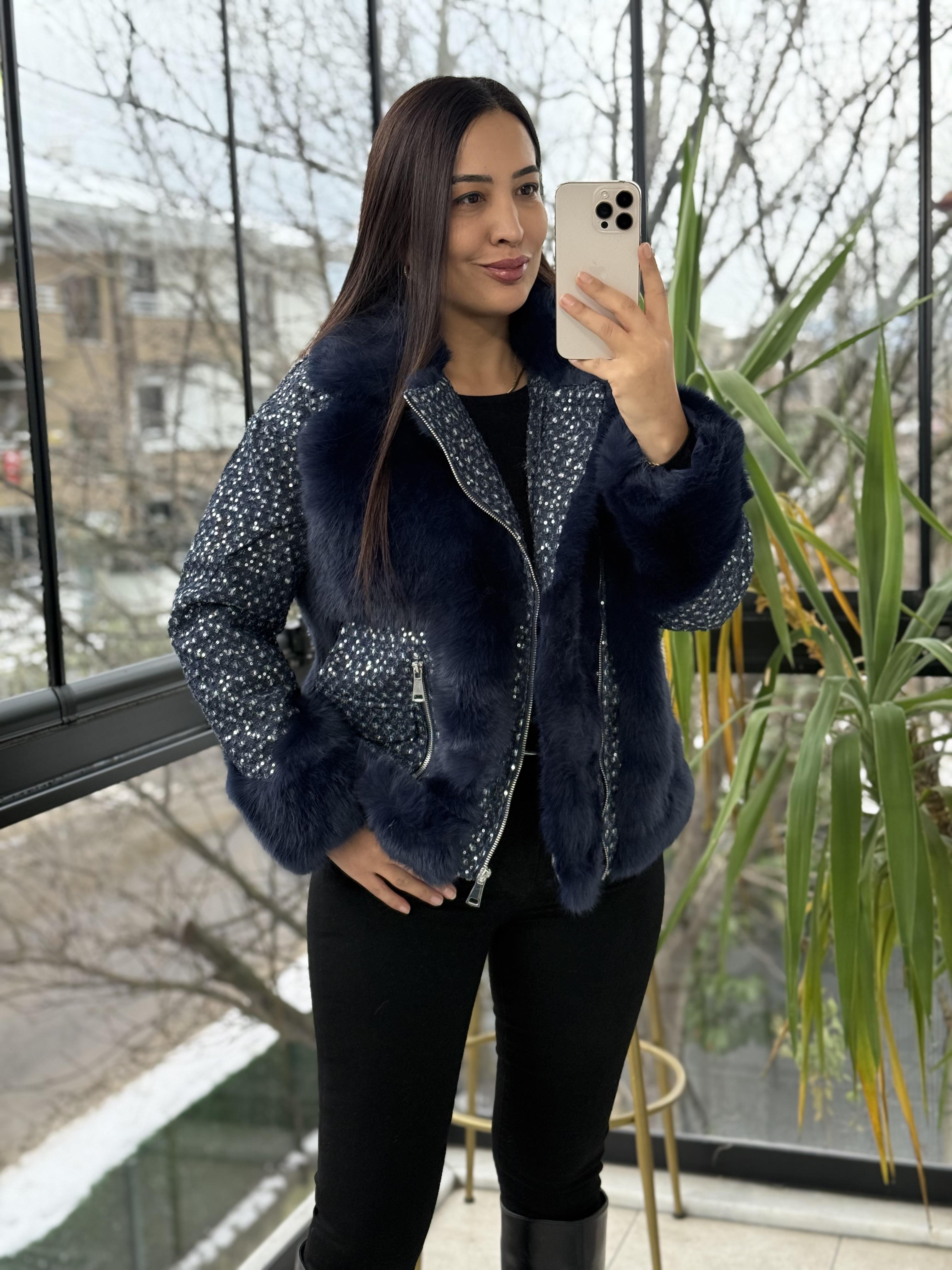 İthal Payetli Mont lacivert