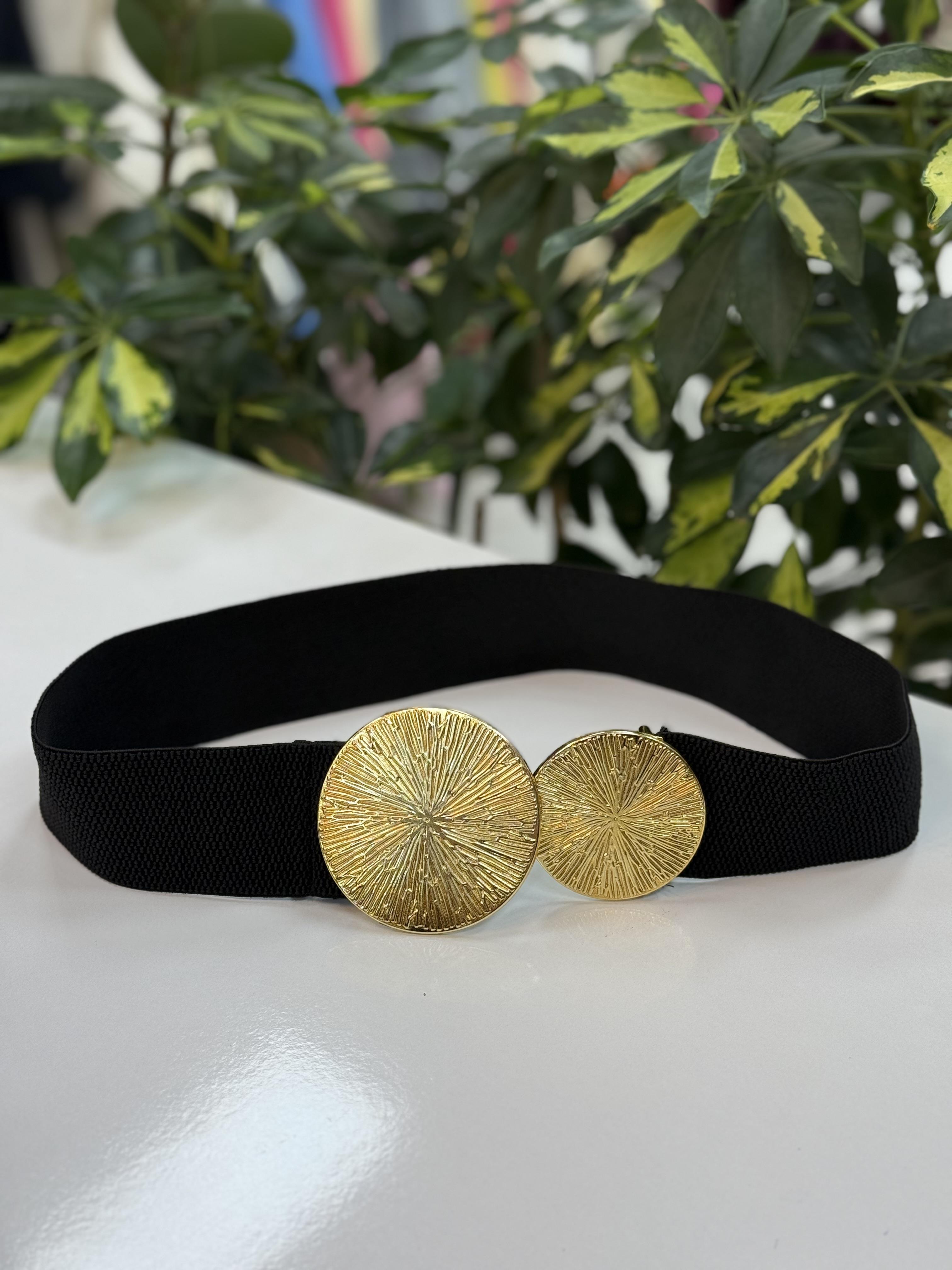 Yuvarlak Tokalı Elbise Kemeri Siyah Gold